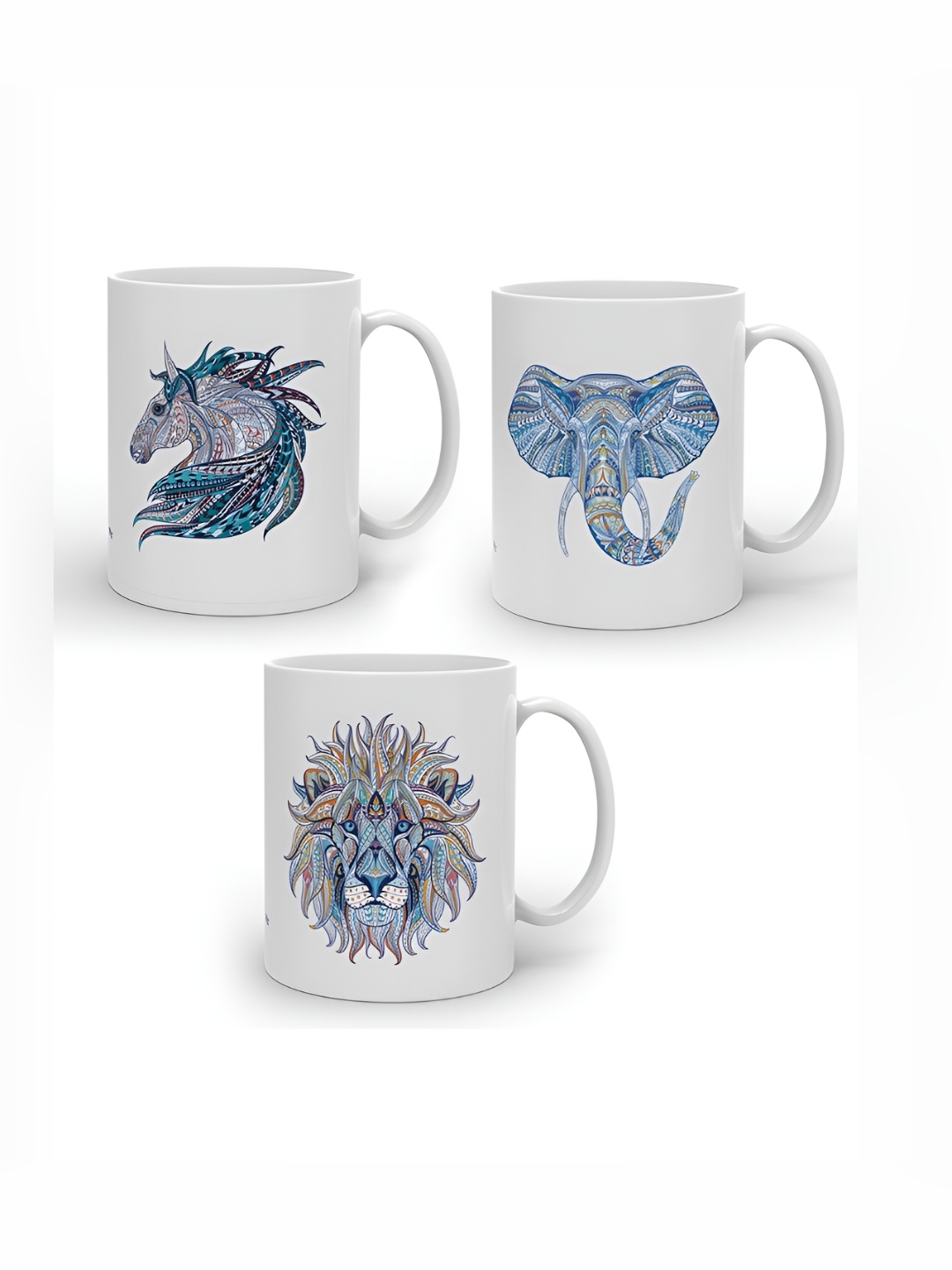 

Indigifts White & Blue 3 Pieces Printed Ceramic Glossy Mugs 325 ml