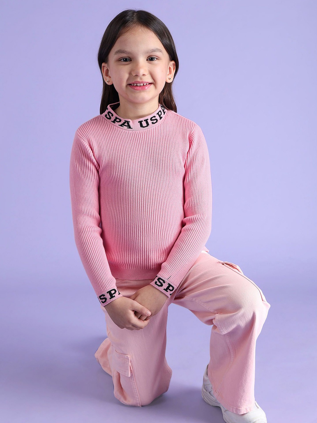 

U.S. Polo Assn. Kids Girls Typography Printed Pullover, Pink