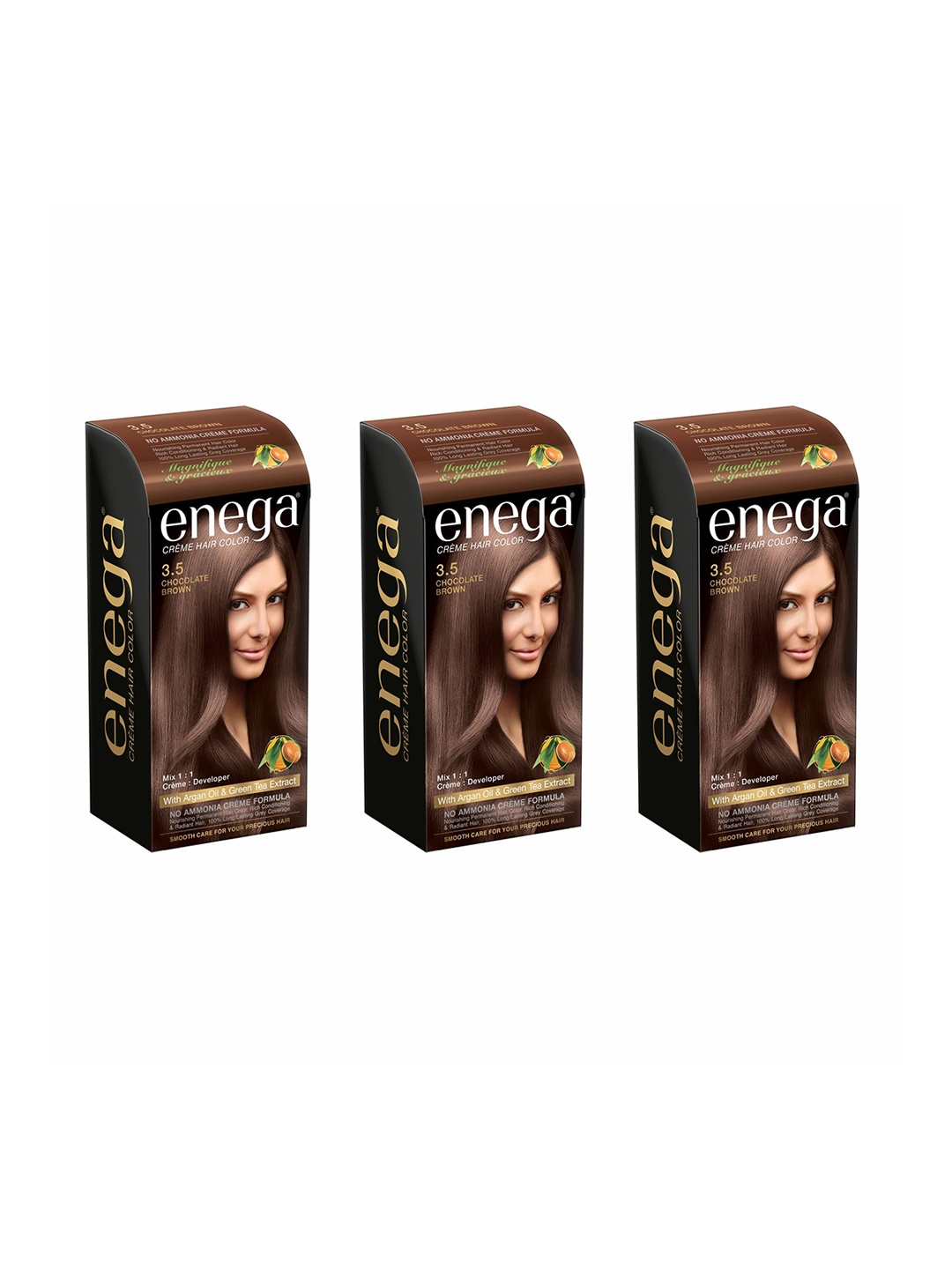 

Enega Set Of 3 Long Lasting Creme Hair Color-150 ml Each Shade-Chocolate Brown