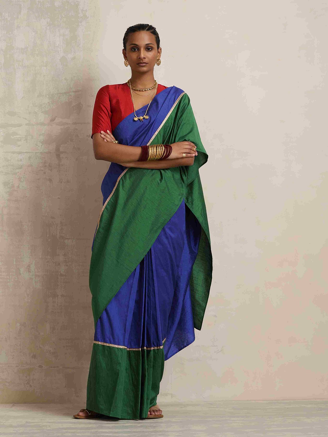 

trueBrowns Colourblocked Ready To Wear Saree, Blue