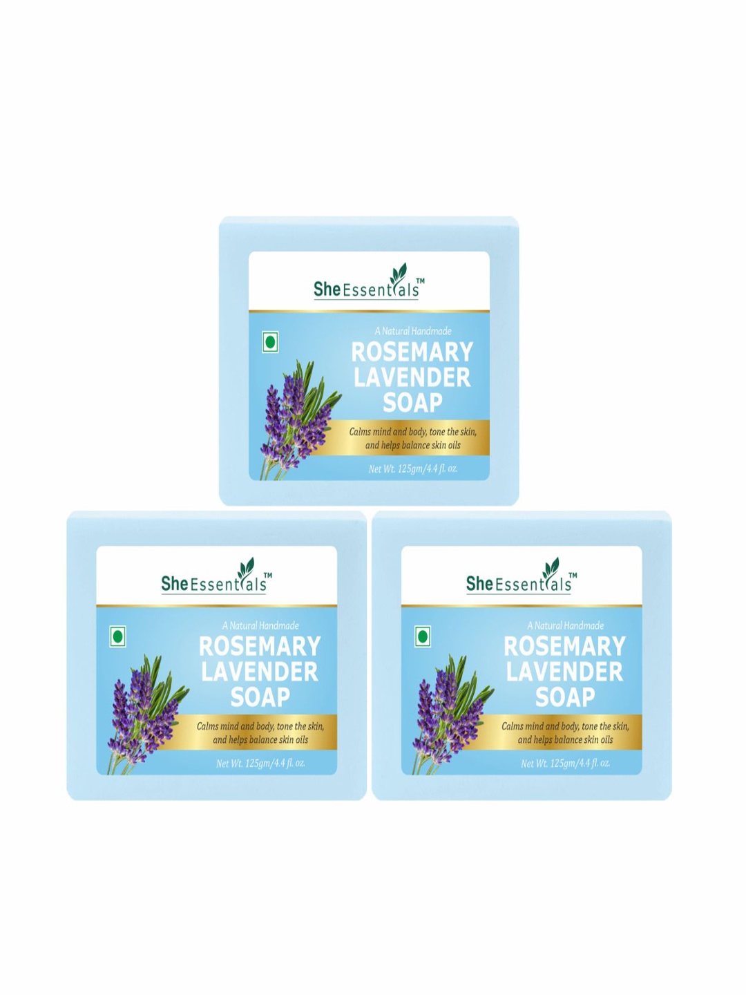 

She Essentials Set Of 3 Natural Rosemary Lavender Soap - 125 g Each, Transparent