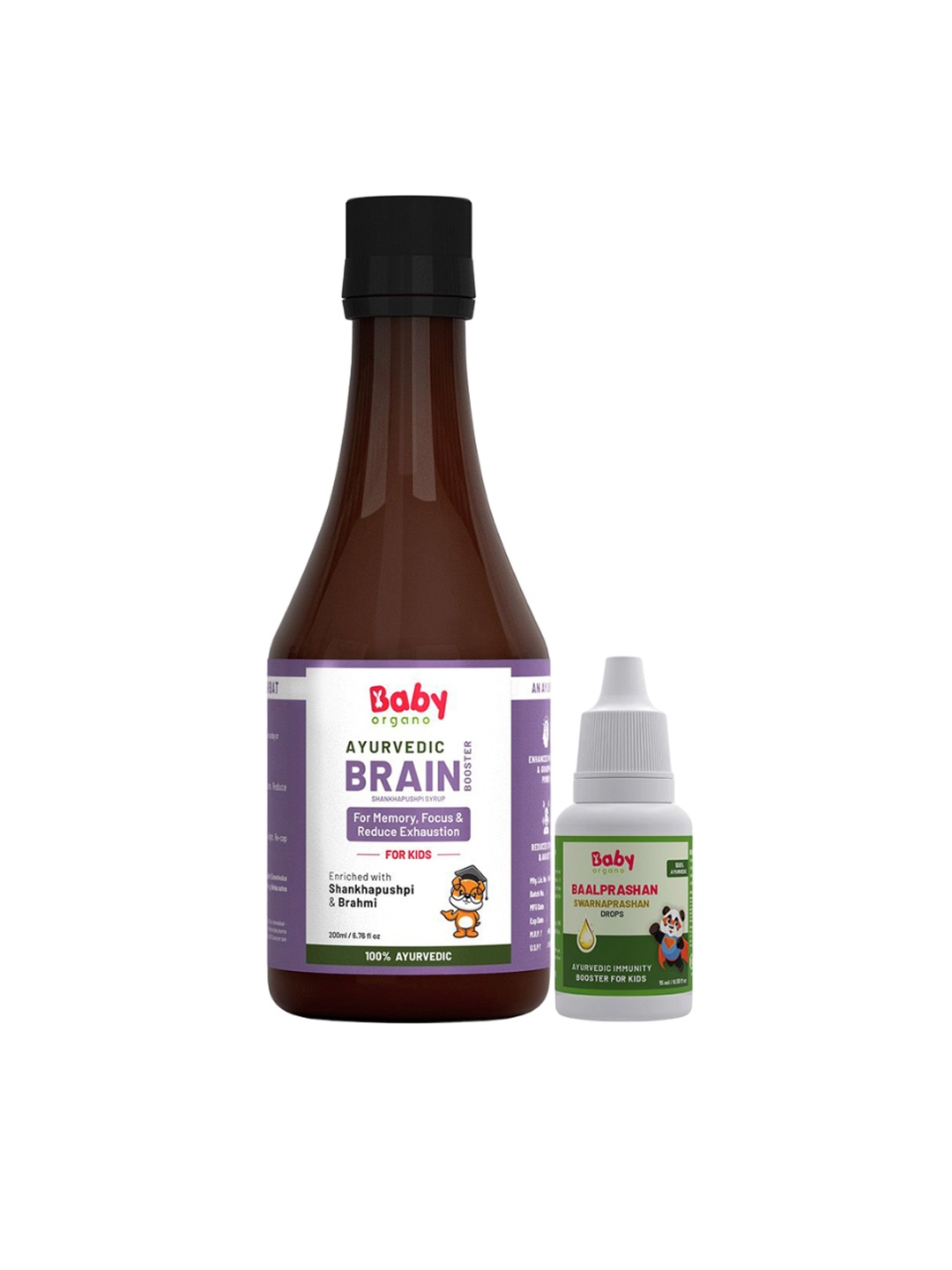 

BABYORGANO Baal Prashan Swarnaprashan Immunity Booster 15ml & Shankhpushpi Syrup- 200 ml, Green