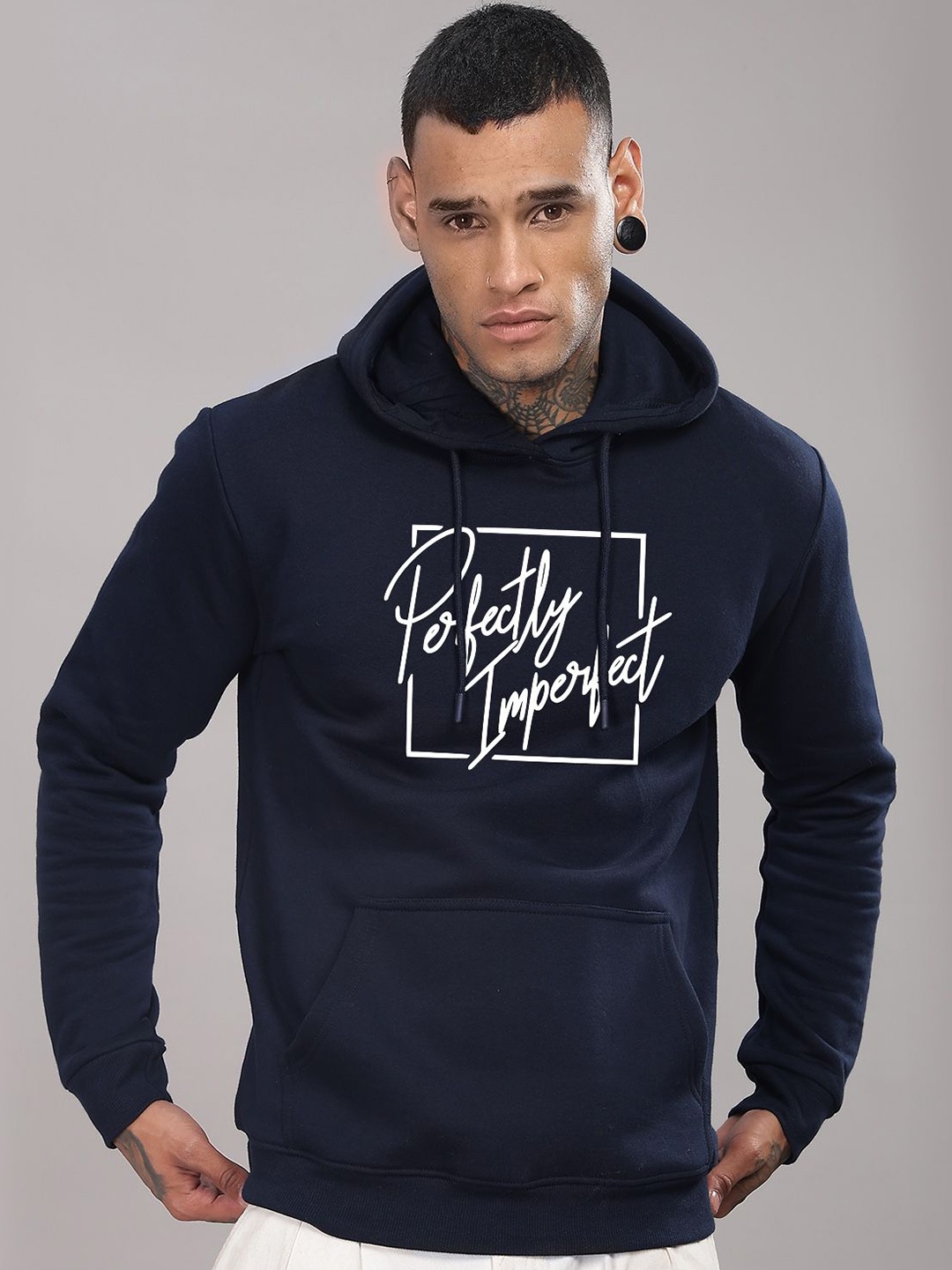 

ADRO Men Printed Hooded Sweatshirt, Navy blue