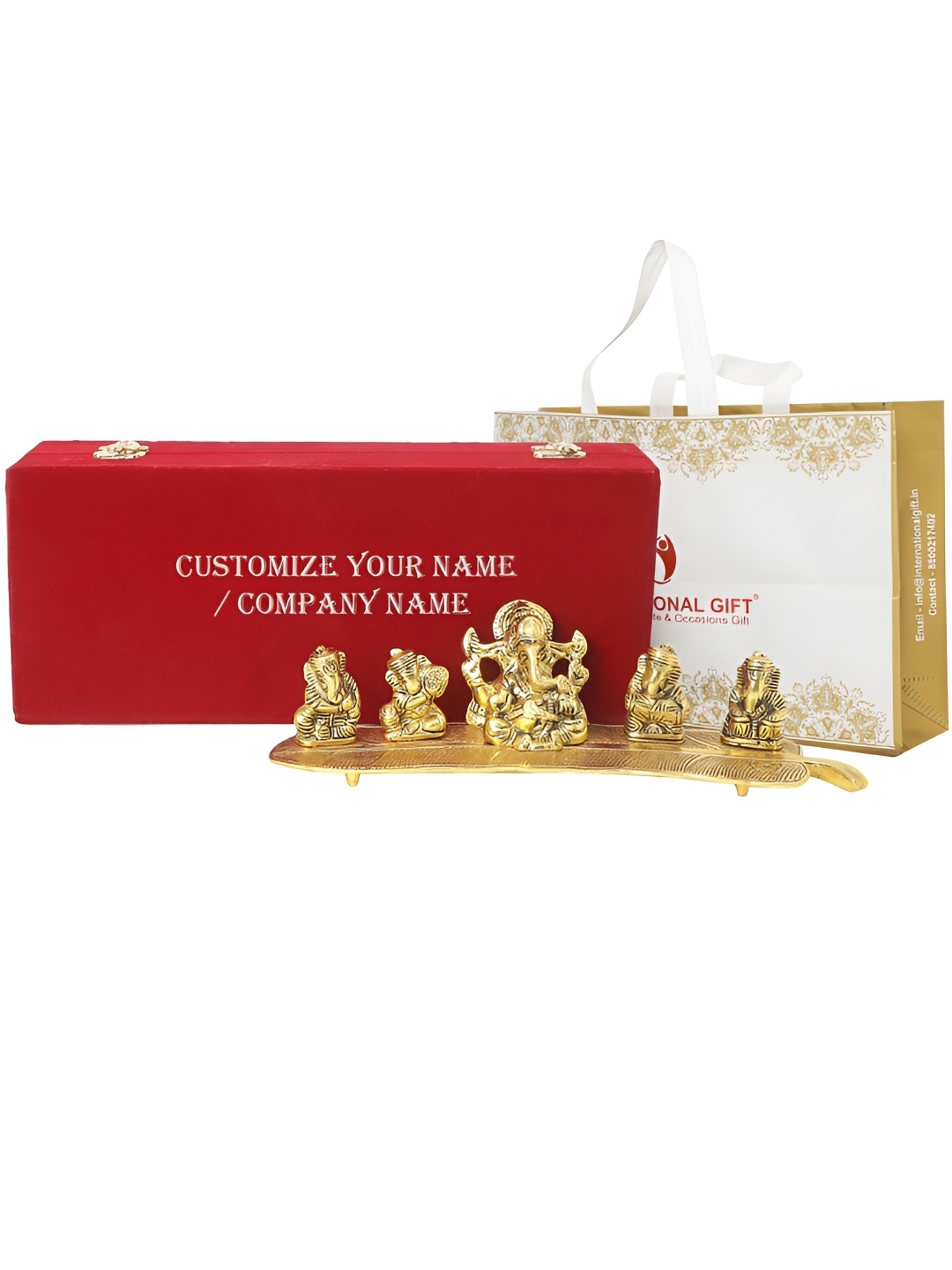 

INTERNATIONAL GIFT Gold-Toned Musical Ganesh Idol With Tag & Velvet Box