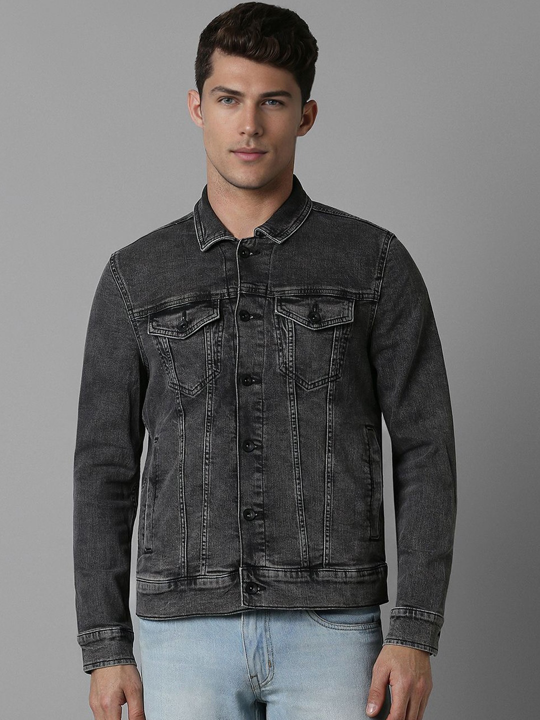 

Louis Philippe Jeans Men Cotton Denim Jacket, Grey