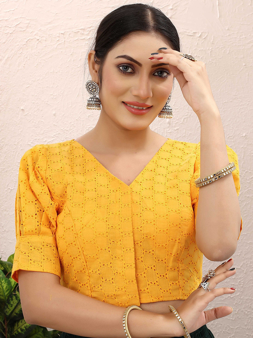 

Krimmple Women Embroidered Saree Blouse, Yellow