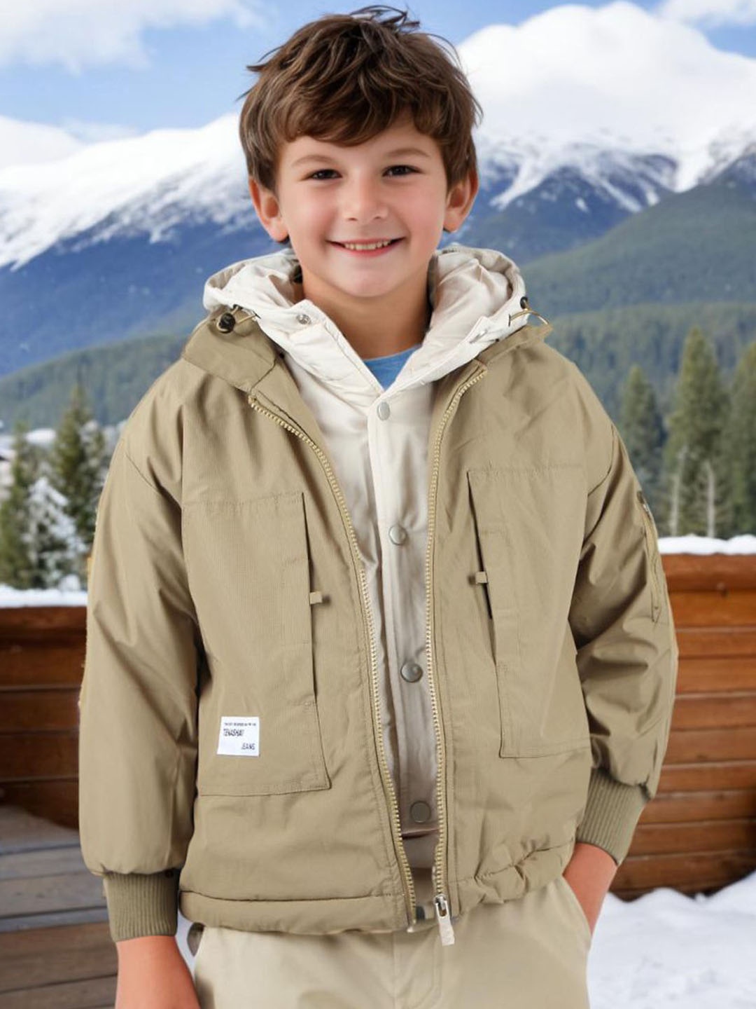 

INCLUD Boys Hooded Open Front Jacket, Olive