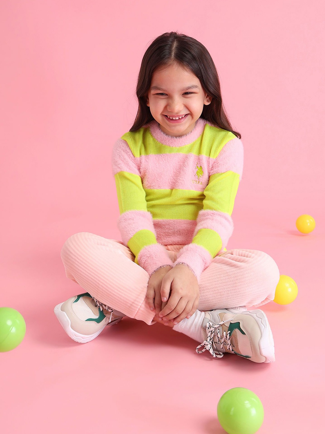 

U.S. Polo Assn. Kids Girls Striped Pullover, Pink