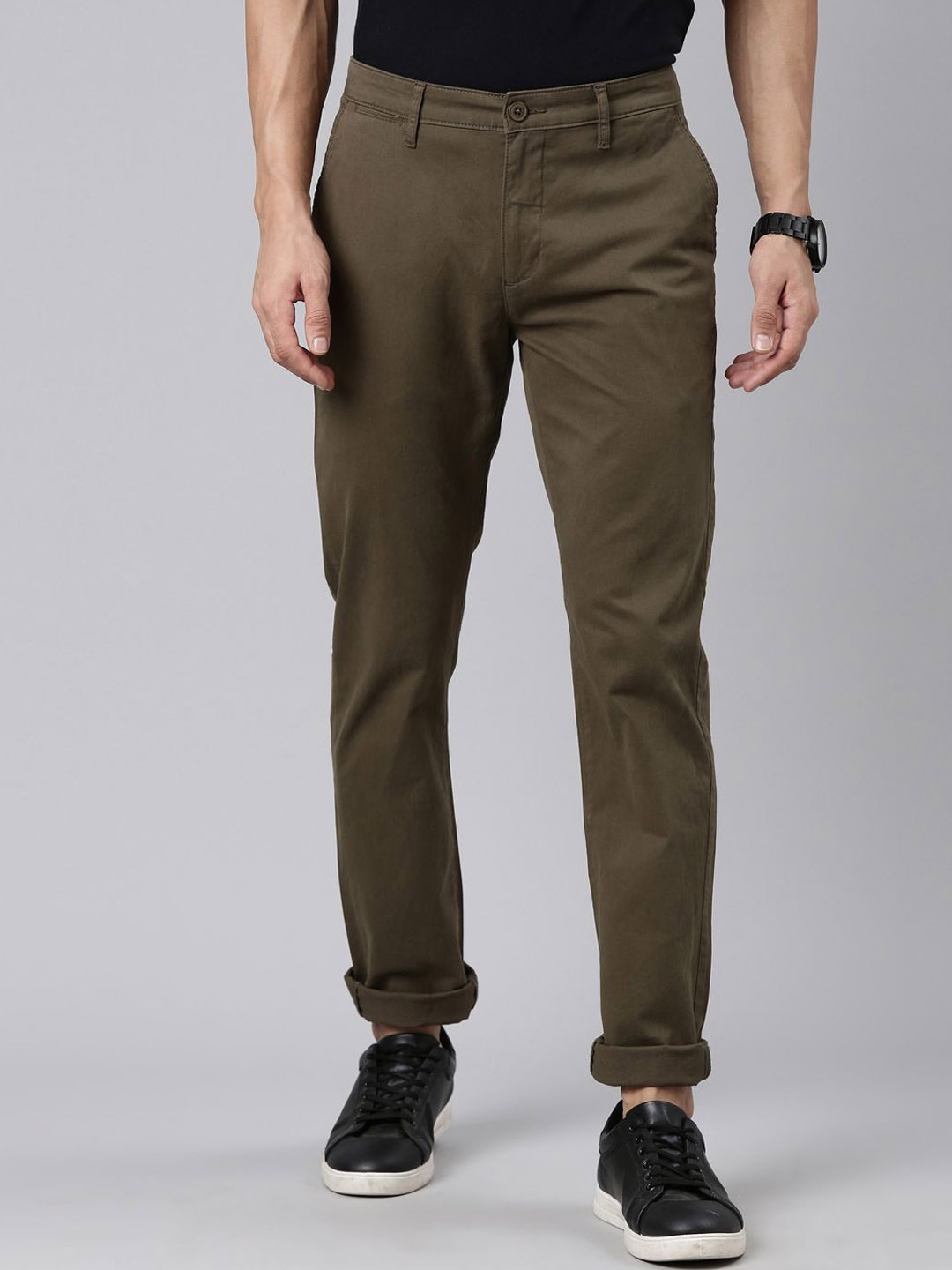 

American Bull Men Slim Fit Trousers, Olive