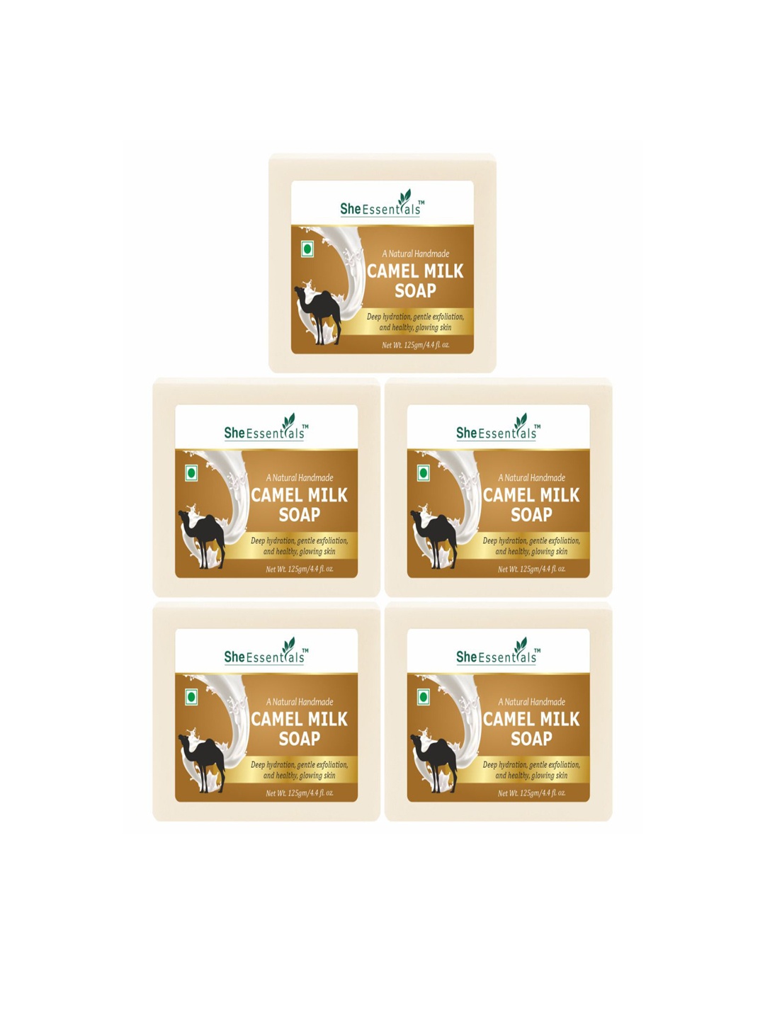 

She Essentials Set Of 5 Natural Camel Milk Soap- 125g Each, Transparent