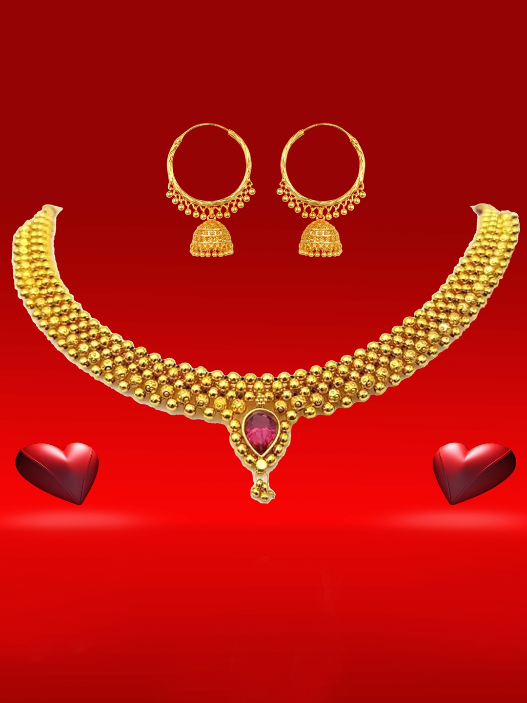 

Heer Collection Gold Plated Stone Studded Matte Finish Jewellery Set
