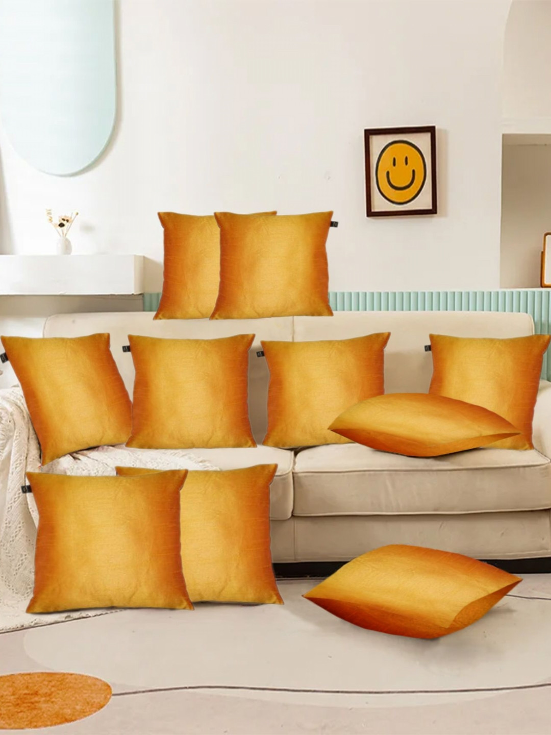 

Lushomes Yellow Set of 10 Square Cushion Covers