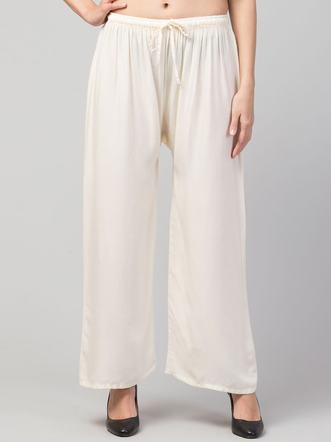 

FAMBEE Women Knitted Palazzos, Off white