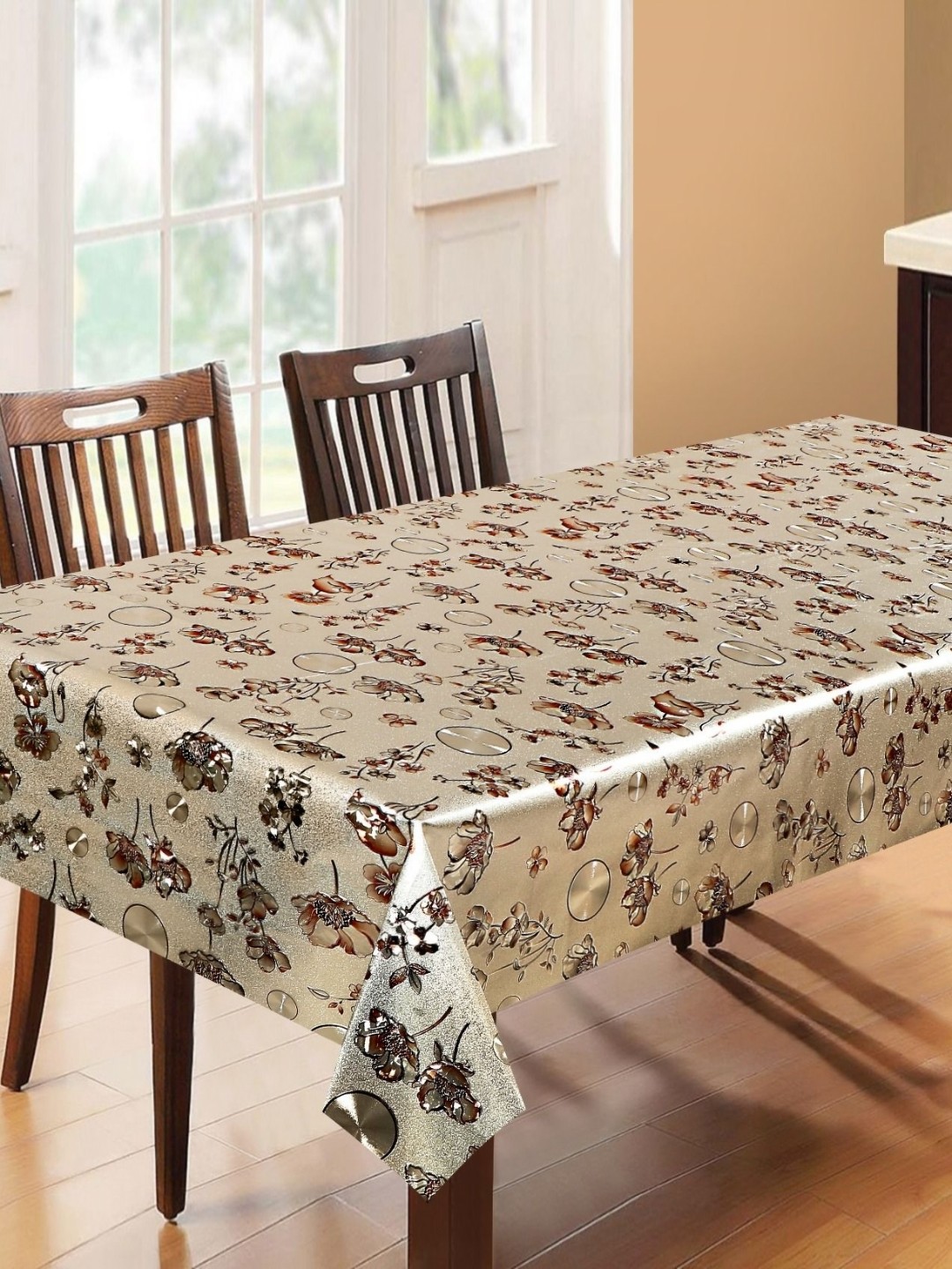 

Dakshya Industries Beige & Brown Floral Waterproof 6-Seater Table Cover
