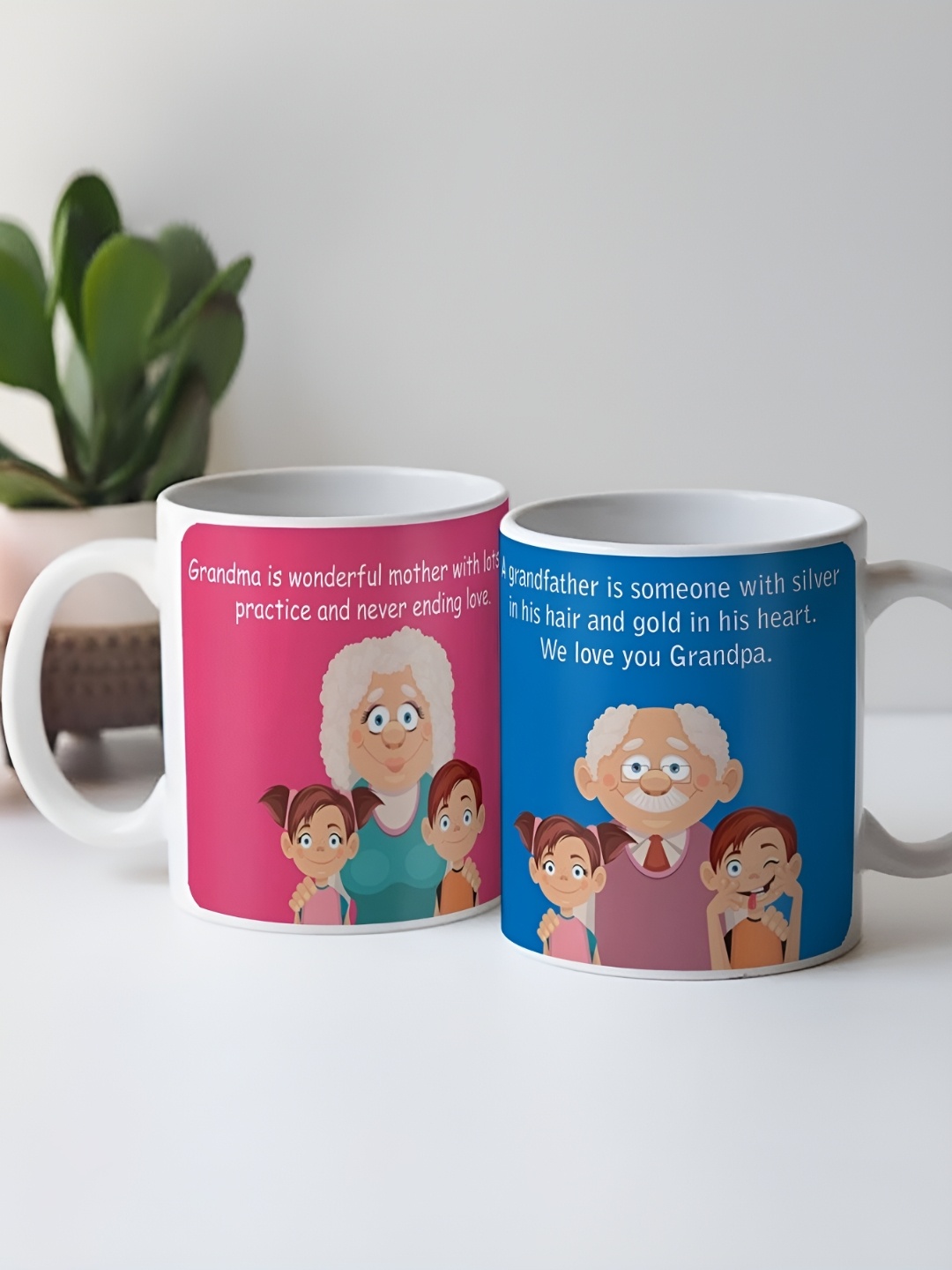

Indigifts Blue & Pink 2 Pieces Text or Slogans Printed Ceramic Matte Mugs 330ml Each