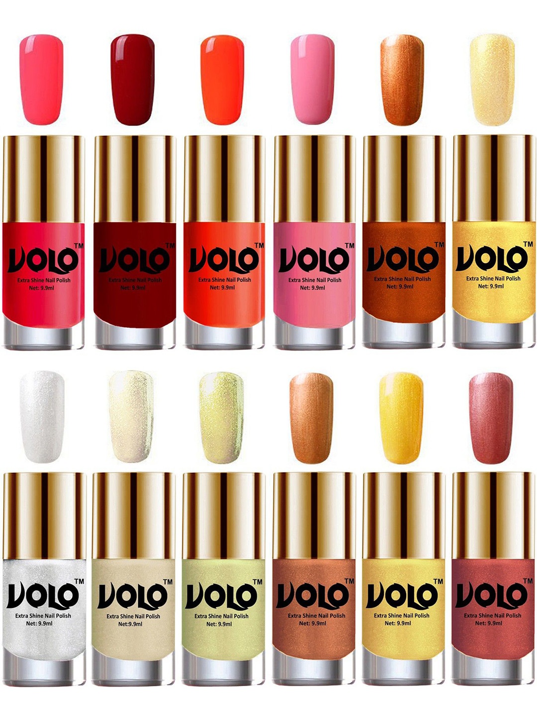 

VOLO Set Of 12 Luxury Super Shine Nail Polish- 9.9ml Each- Combo- No- 326, Red