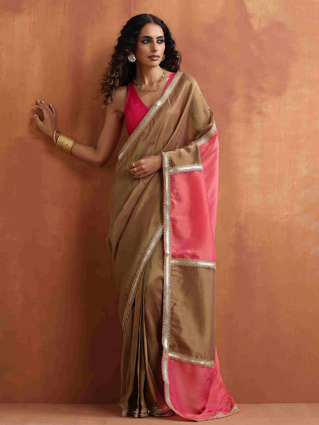 

trueBrowns Tissue Ready To Wear Saree, Bronze