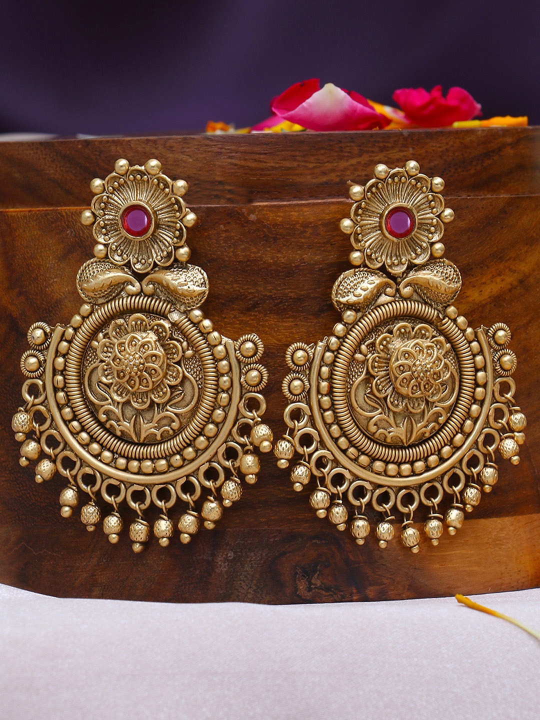 

Adwitiya Collection Gold Plated Artificial Stone Studded Drop Earrings
