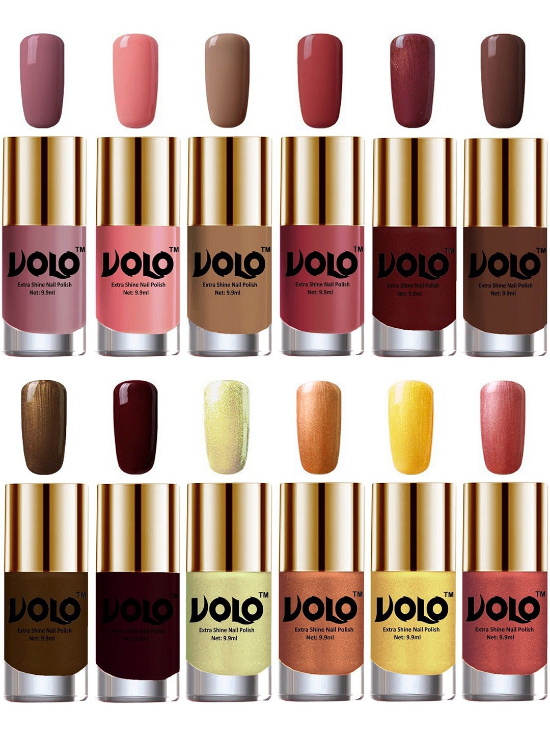 

VOLO Set Of 12 Extra Shine Nail Polish- 9.9ml Each-Combo-No-253, Multi