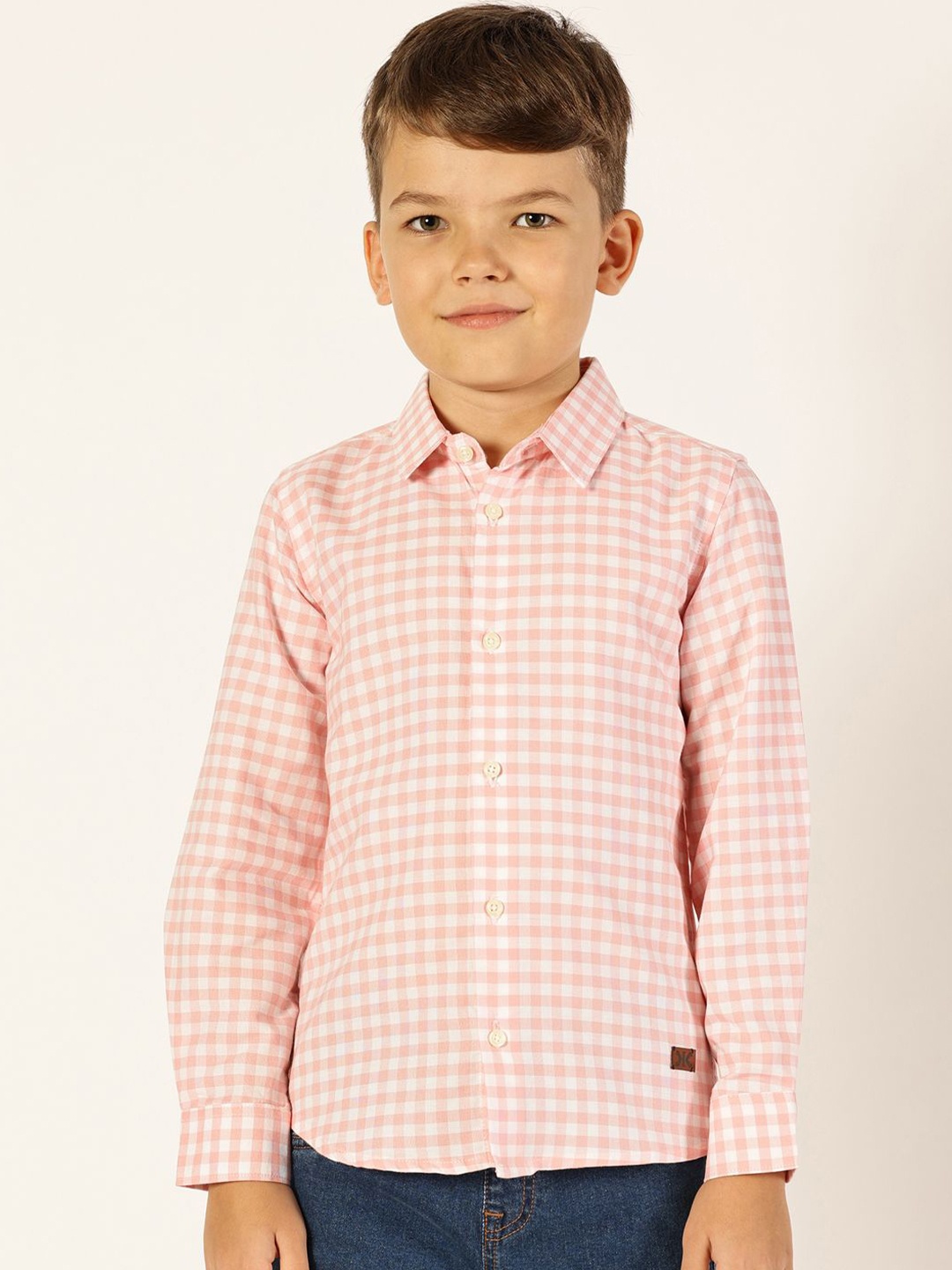 

Killer Boys Premium Spread Collar Gingham Checked Cotton Casual Shirt, Peach