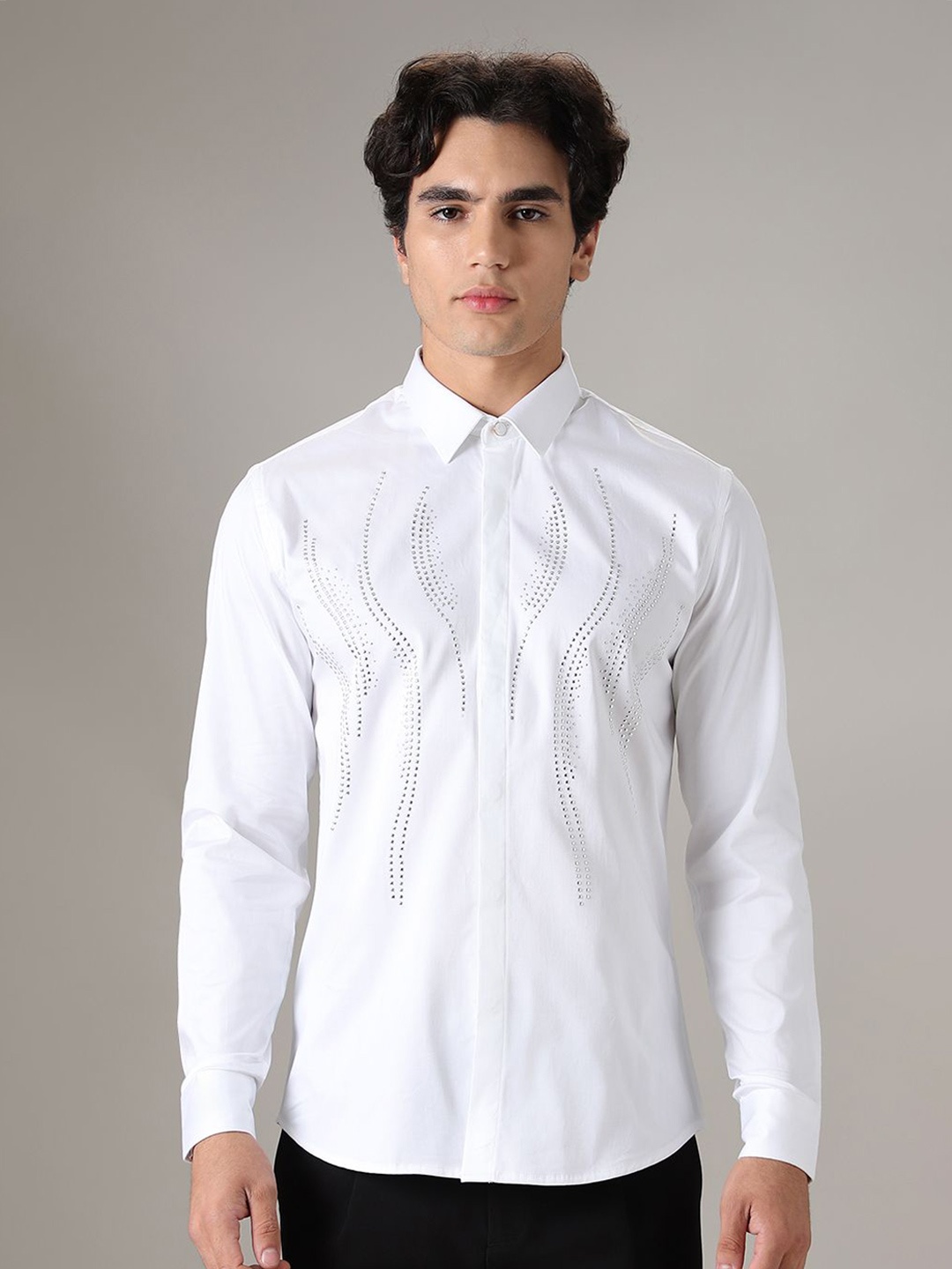 

Banana Club Men Classic Slim Fit Opaque Party Shirt, White