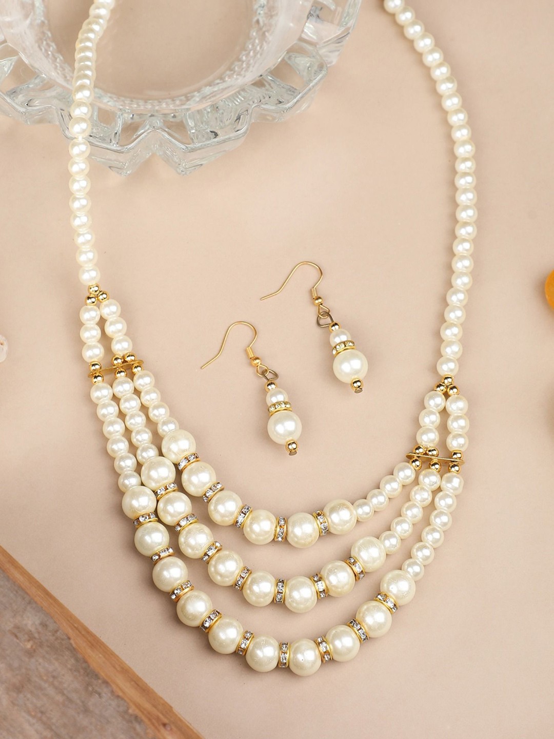 

ANIKAS CREATION Gold-Plated Beaded Necklace & Earrings