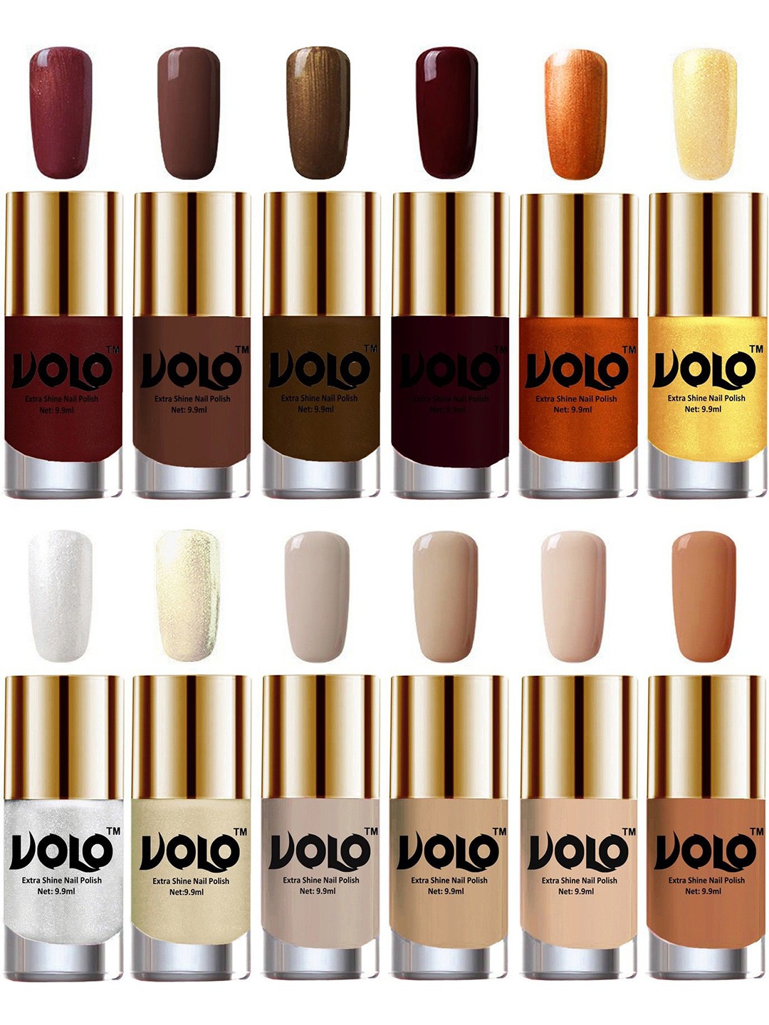 

VOLO Set Of 12 Extra Shine Nail Polish 9.9 ml Each Combo 363, Nude