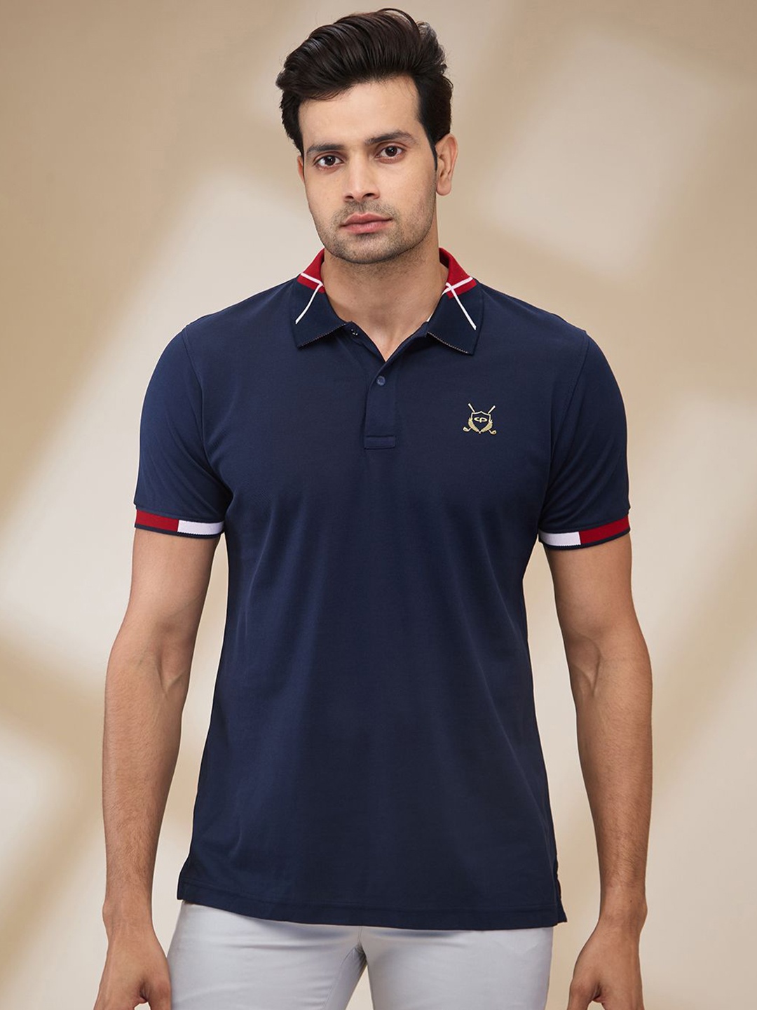 

ColorPlus Men Solid Polo Collar Cotton T-shirt, Navy blue