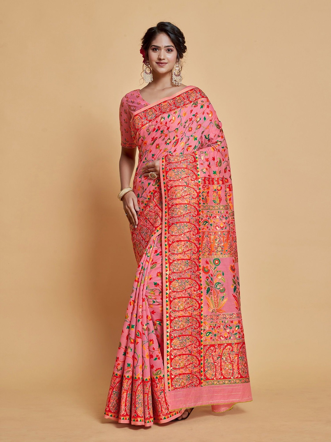 

MAHALASA Ethnic Motifs Zari Pure Silk Banarasi Saree, Pink