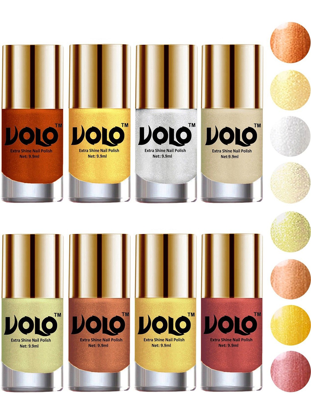 

VOLO Set Of 8 High-Shine Long Lasting Nail Polish- 9.9 Each- Combo No. 14, Gold