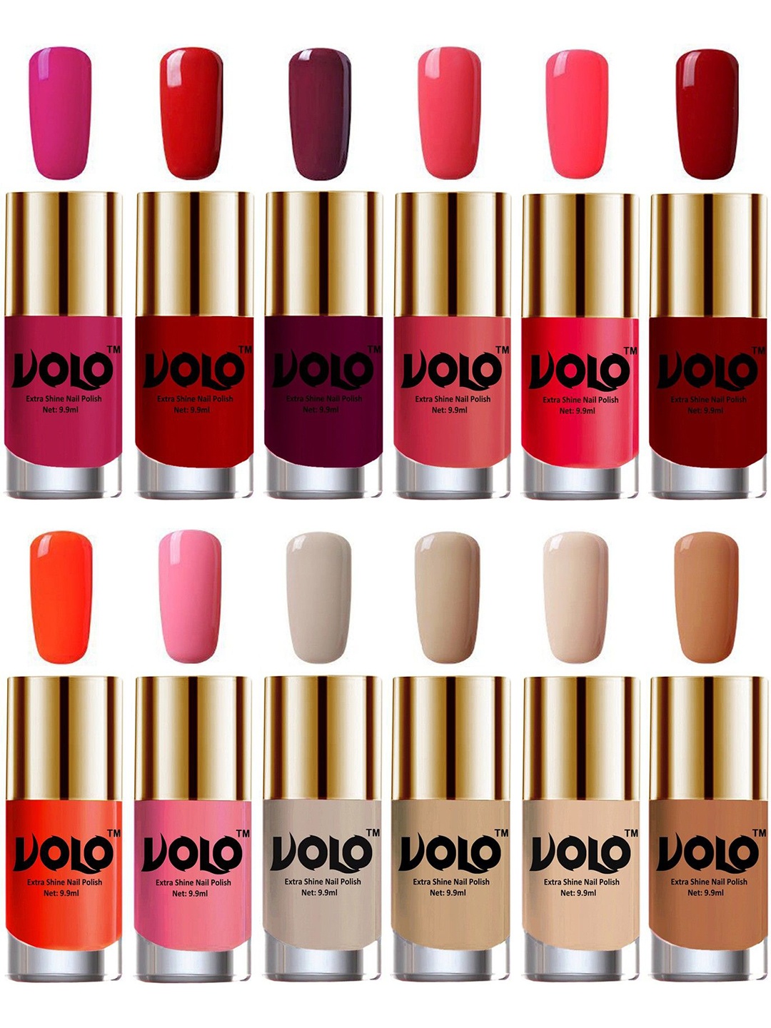 

VOLO Set of 12 Luxury Super Shine Nail Polish-9.9ml Each Combo No. 196, Nude