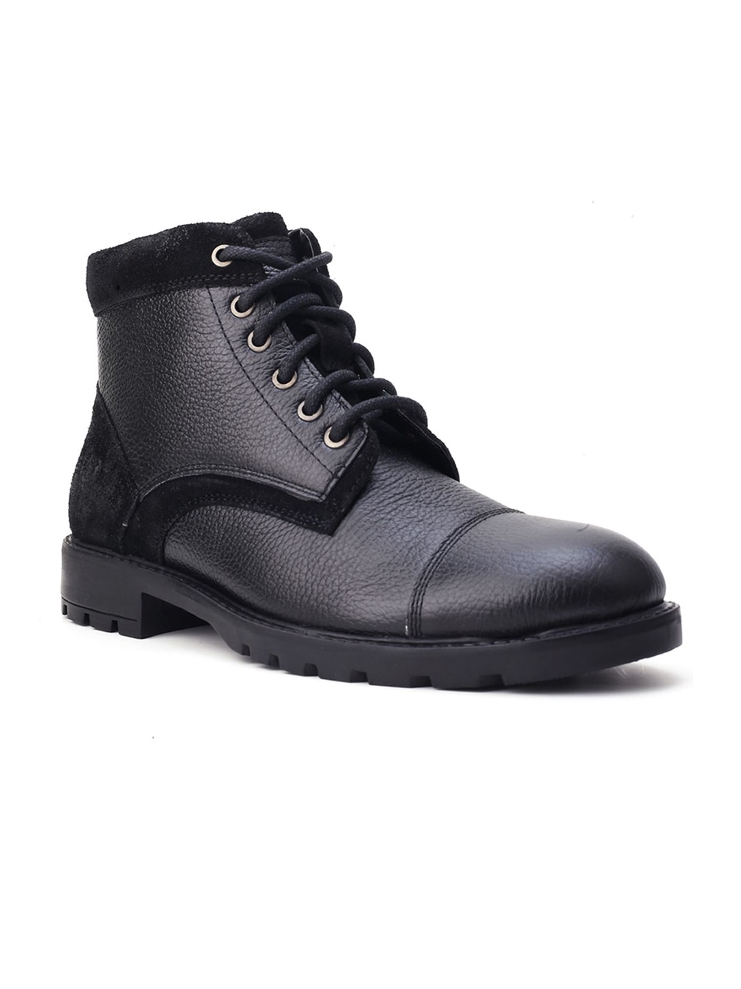 

MONDAIN Men Leather High-Top Boat Shoes, Black