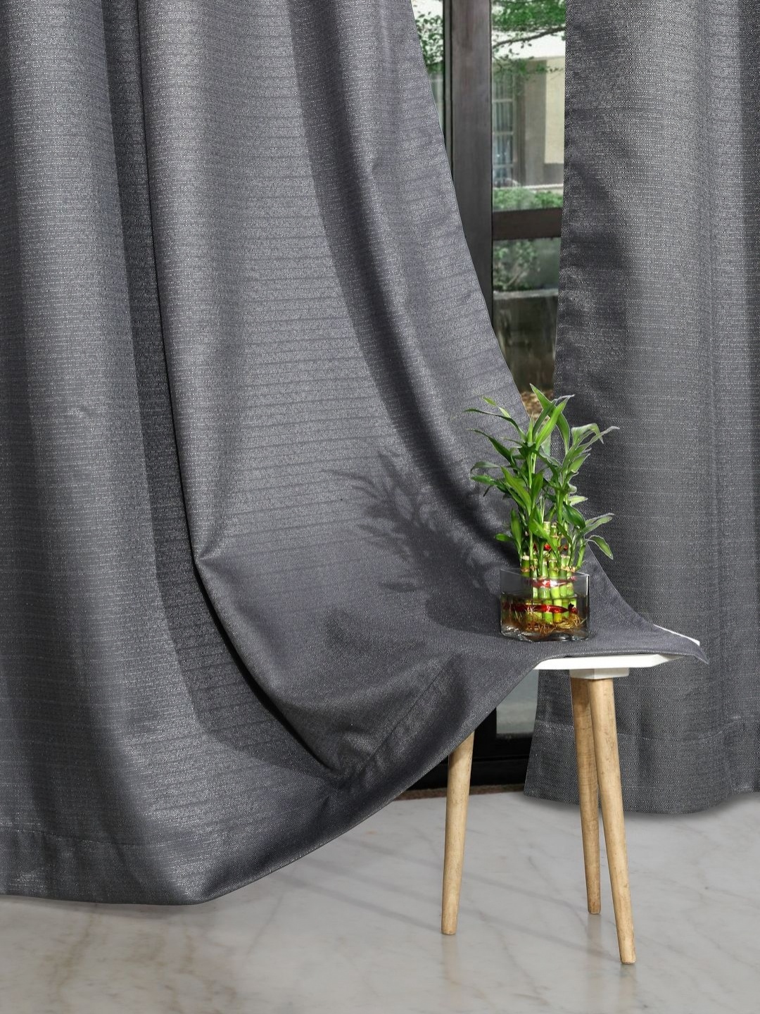 

ROSARA HOME Grey 2 Pieces Long Door Curtains