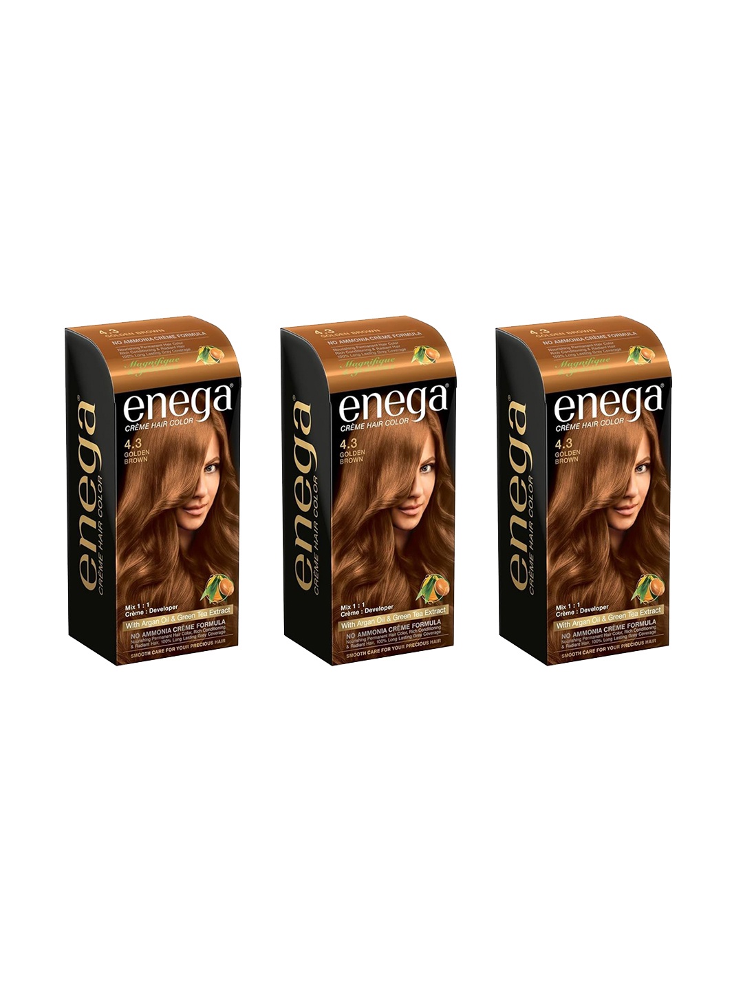 

Enega Set Of 3 Long Lasting Creme Hair Color-150 ml Each Shade-Golden Brown