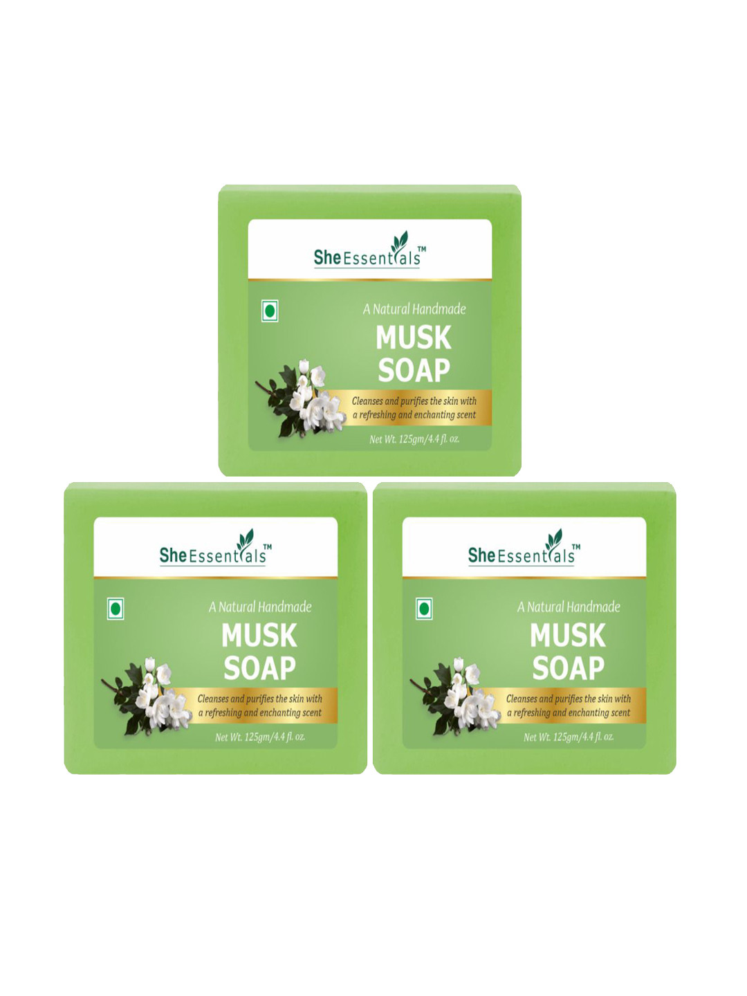 

She Essentials Set Of 3 Natural Musk Soap-125g Each, Transparent