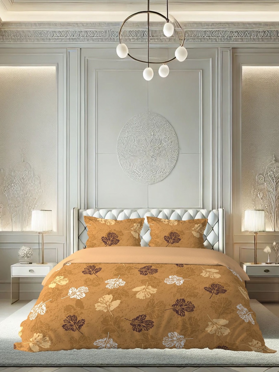 

borato Yellow & White Ethnic Motifs Cotton 180 TC Queen Bedsheet with 2 Pillow Covers