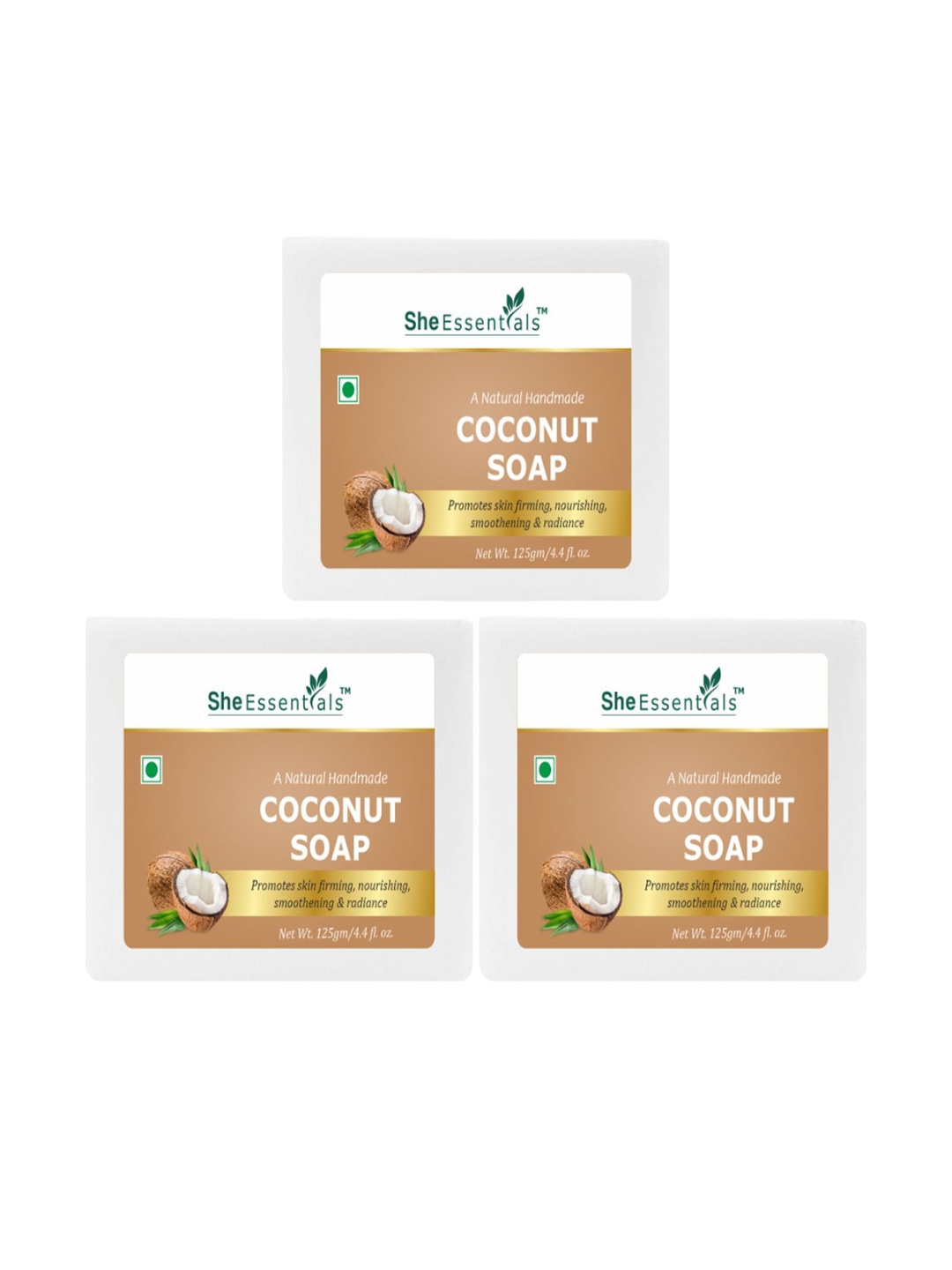 

She Essentials Set Of 3 Natural Coconut Soap - 125 g Each, Transparent