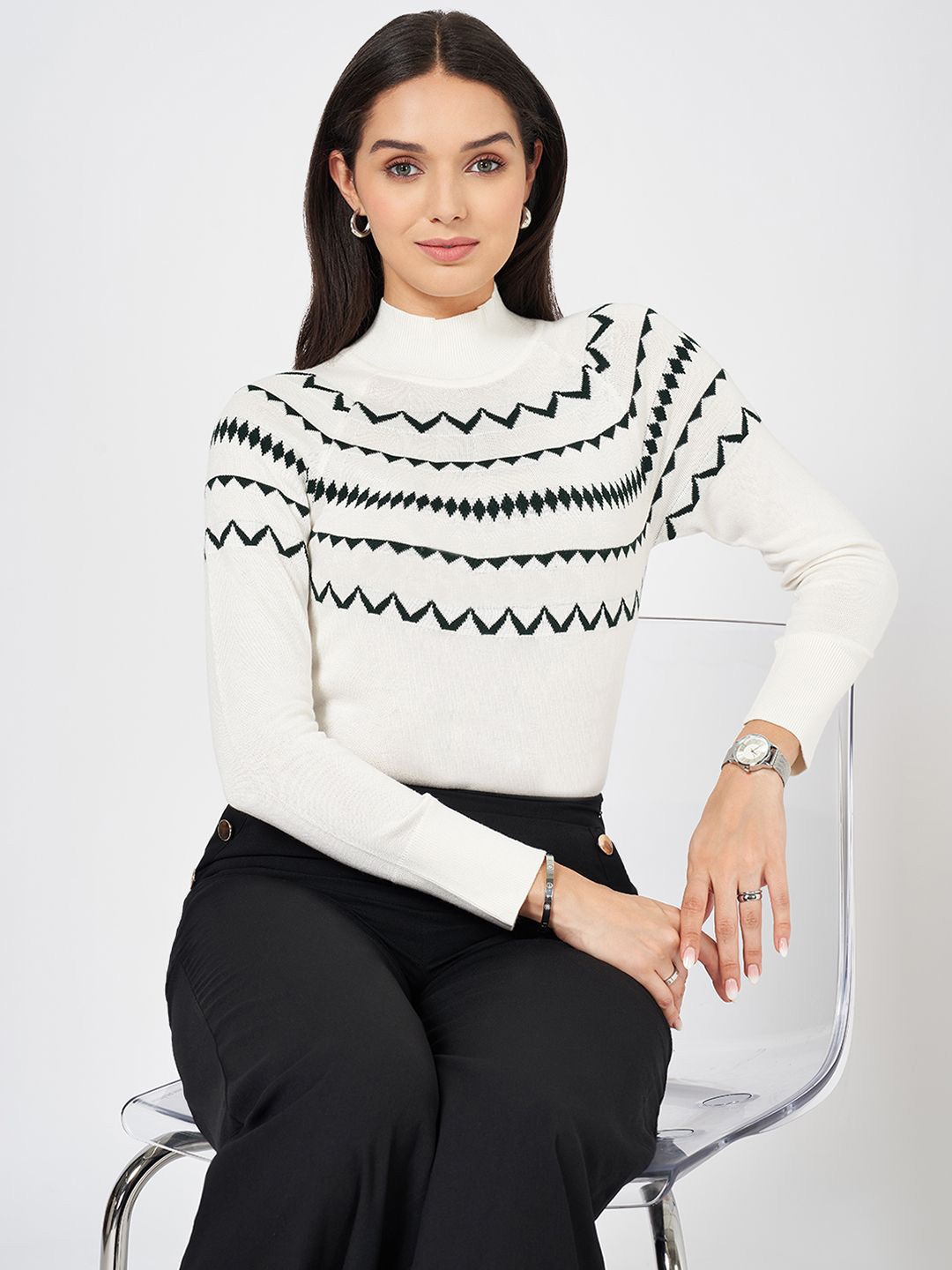 

Annabelle by Pantaloons Women Self Design High Neck Top, Off white