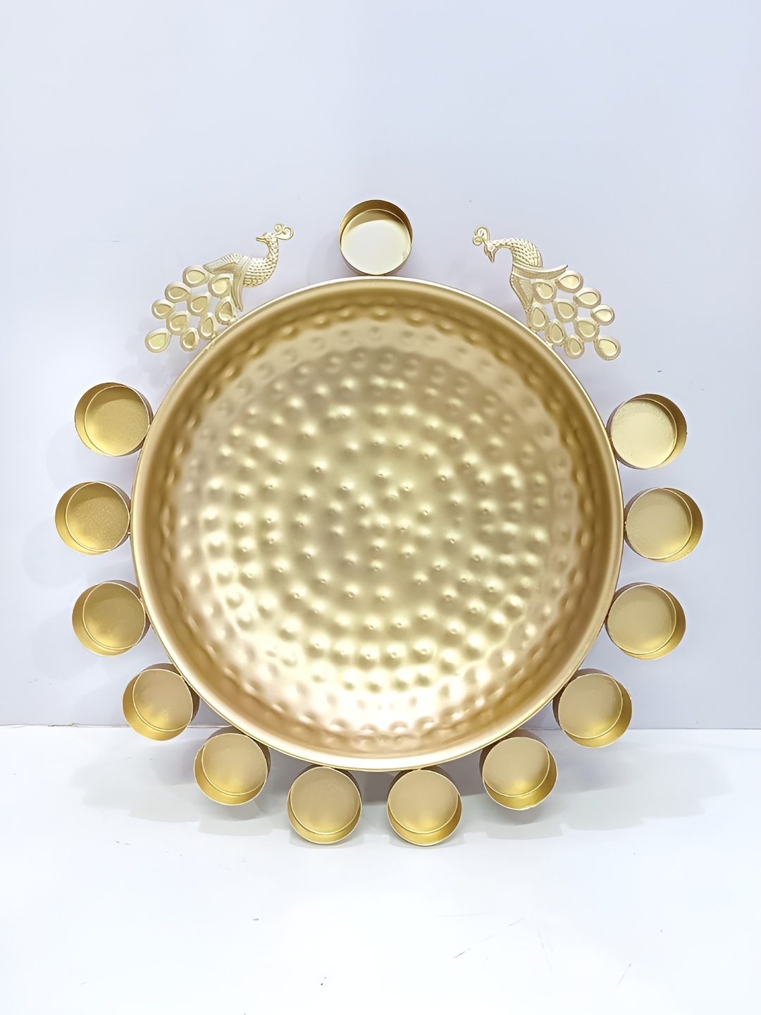 

Extreme Karigari Gold-Toned Textured Metal Decorative Bowl With Tealight Holders