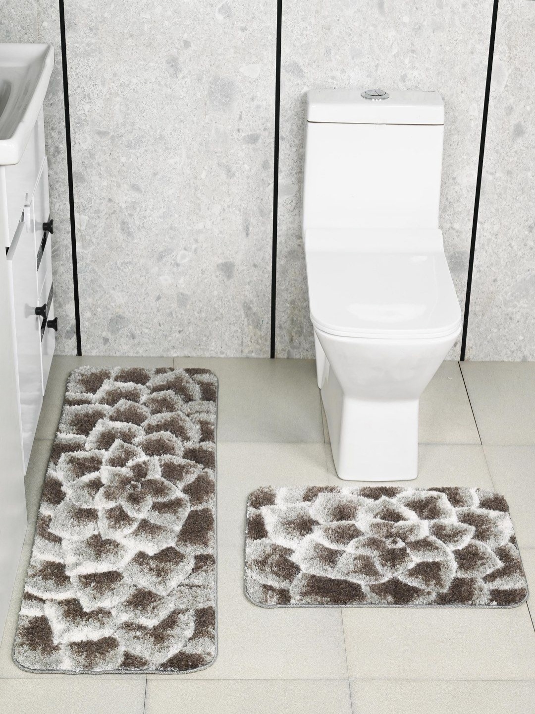 

Saral Home Charcoal 2 Pieces Petal Soft Anti Skid Bath Rug & Bath Runner