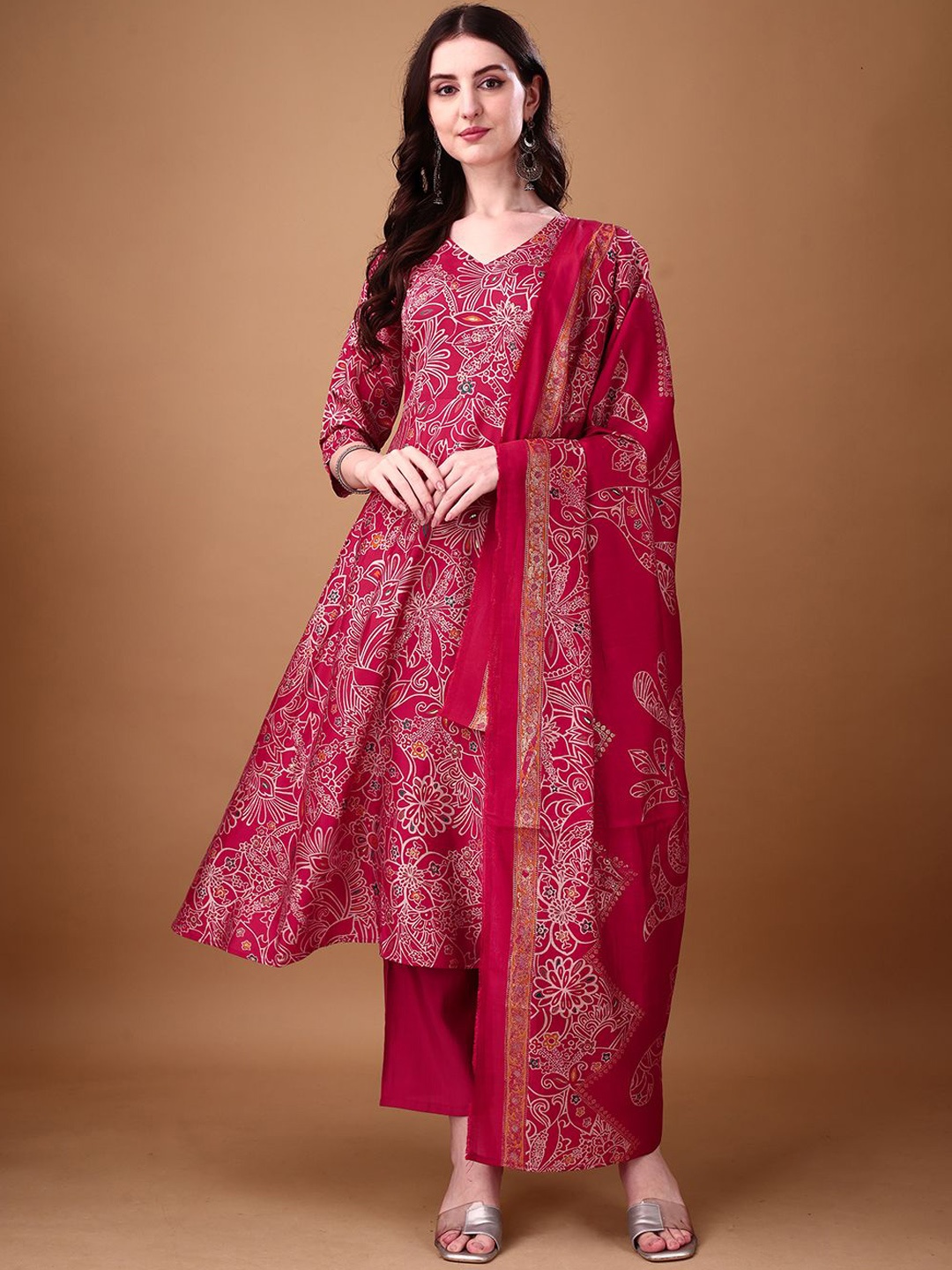 

KALINI Ethnic Motifs Printed Anarkali Kurta With Palazzos & Dupatta, Pink