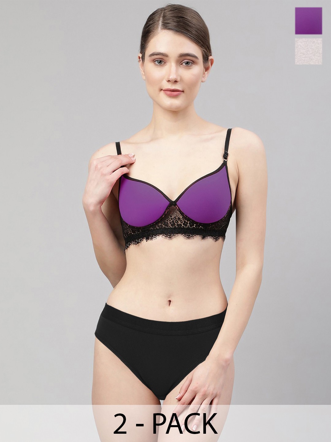

AROUSY Pack Of 2 Lightly Padded Women Lingerie Set, Black