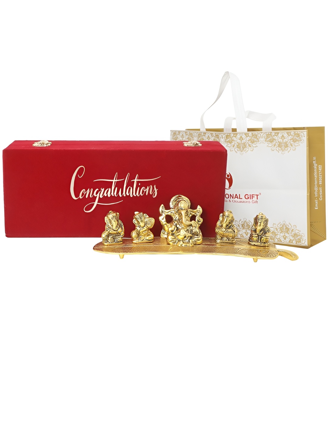 

INTERNATIONAL GIFT Gold-Toned Musical Ganesh Idol With Congratulations Tag & Velvet Box