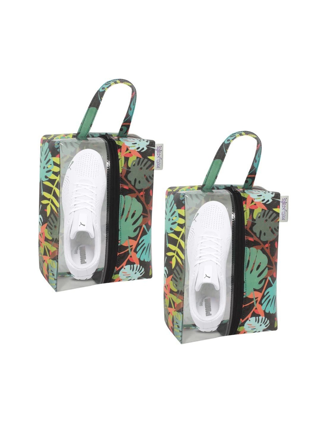 

prettykrafts Green & Grey 2 Pieces Reusable Shoe Organisers