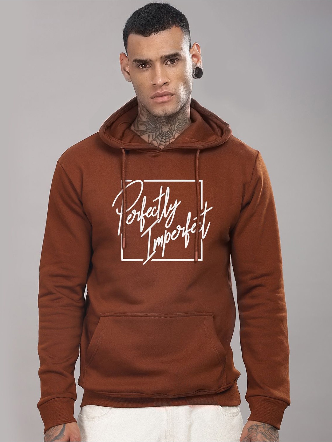 

ADRO Men Printed Hooded Long Sleeves Sweatshirt, Brown