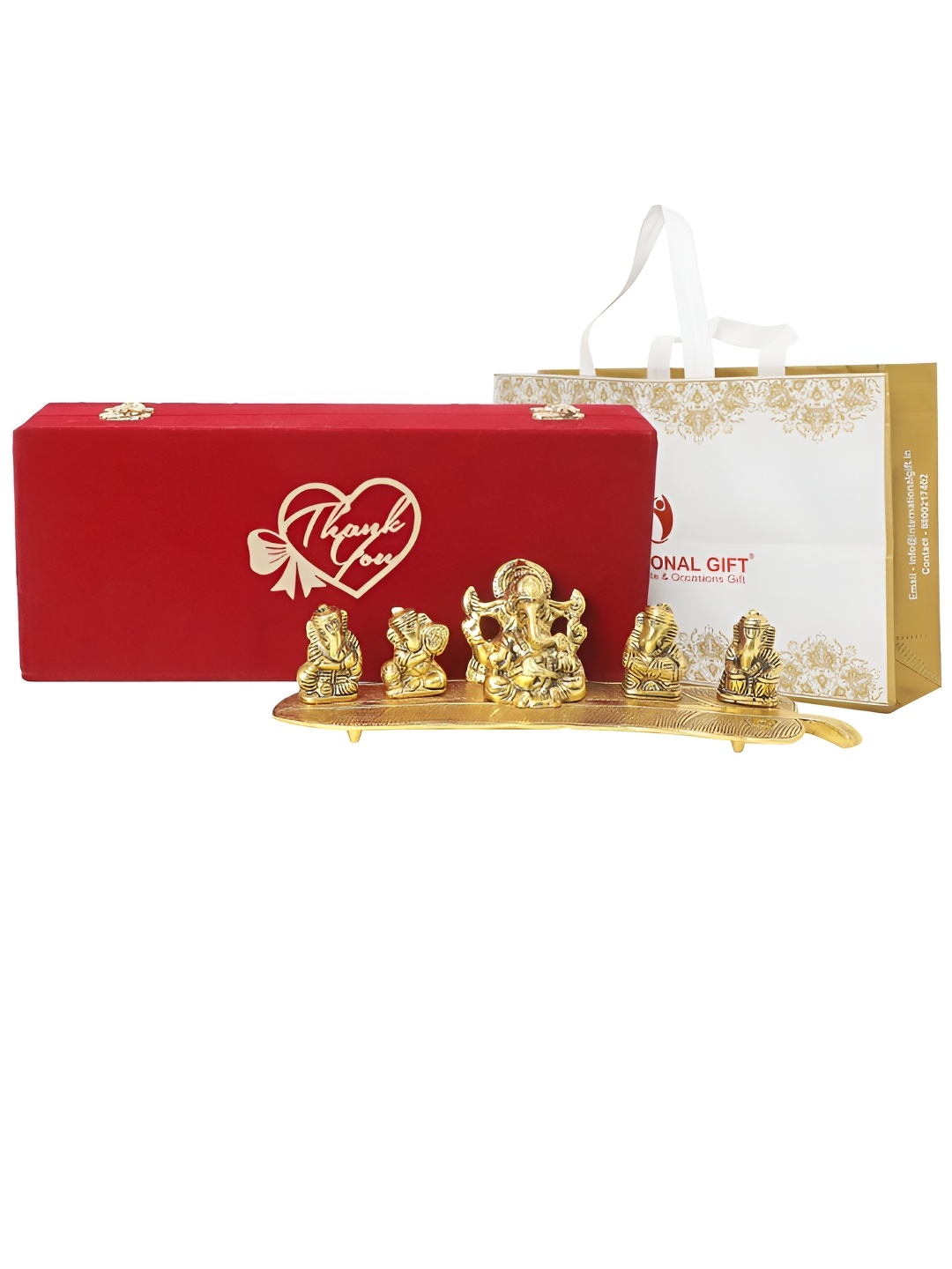 

INTERNATIONAL GIFT Gold-Toned Musical Ganesh Idol With Thank You Tag & Velvet Box