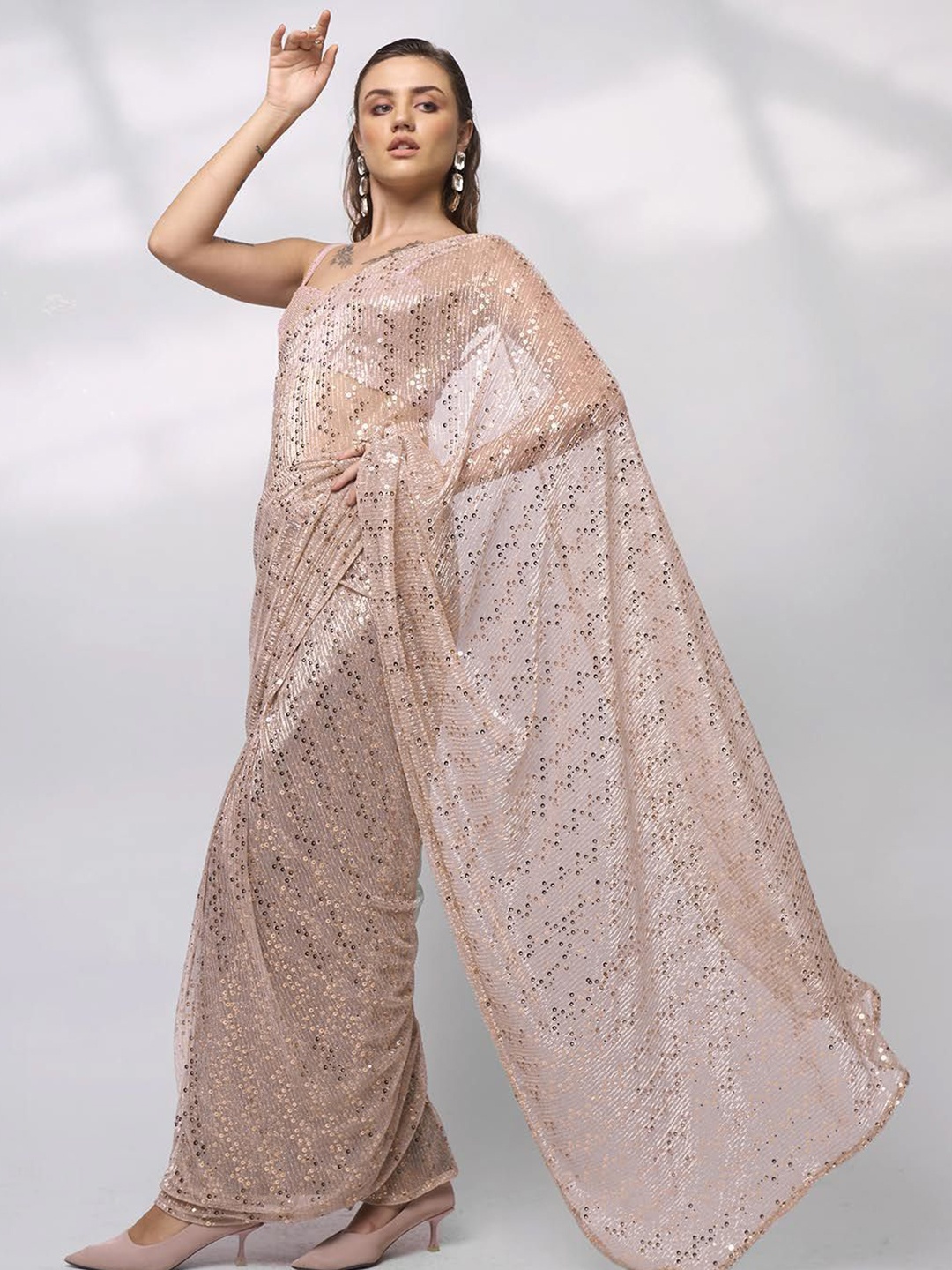 

Kalista Embellished Sequinned Ready to Wear Saree, Peach