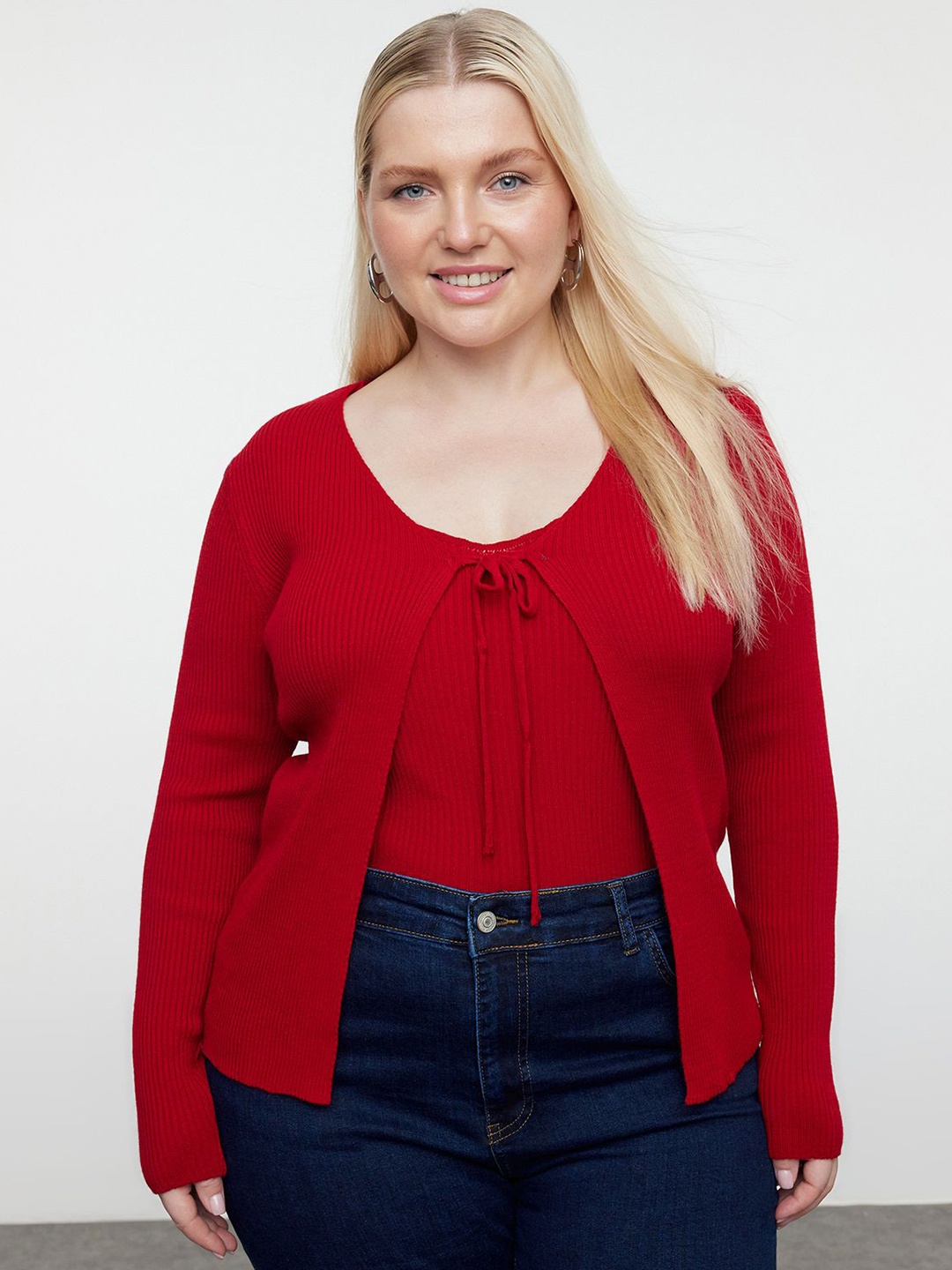 

Trendyol Women Striped Pullover, Red