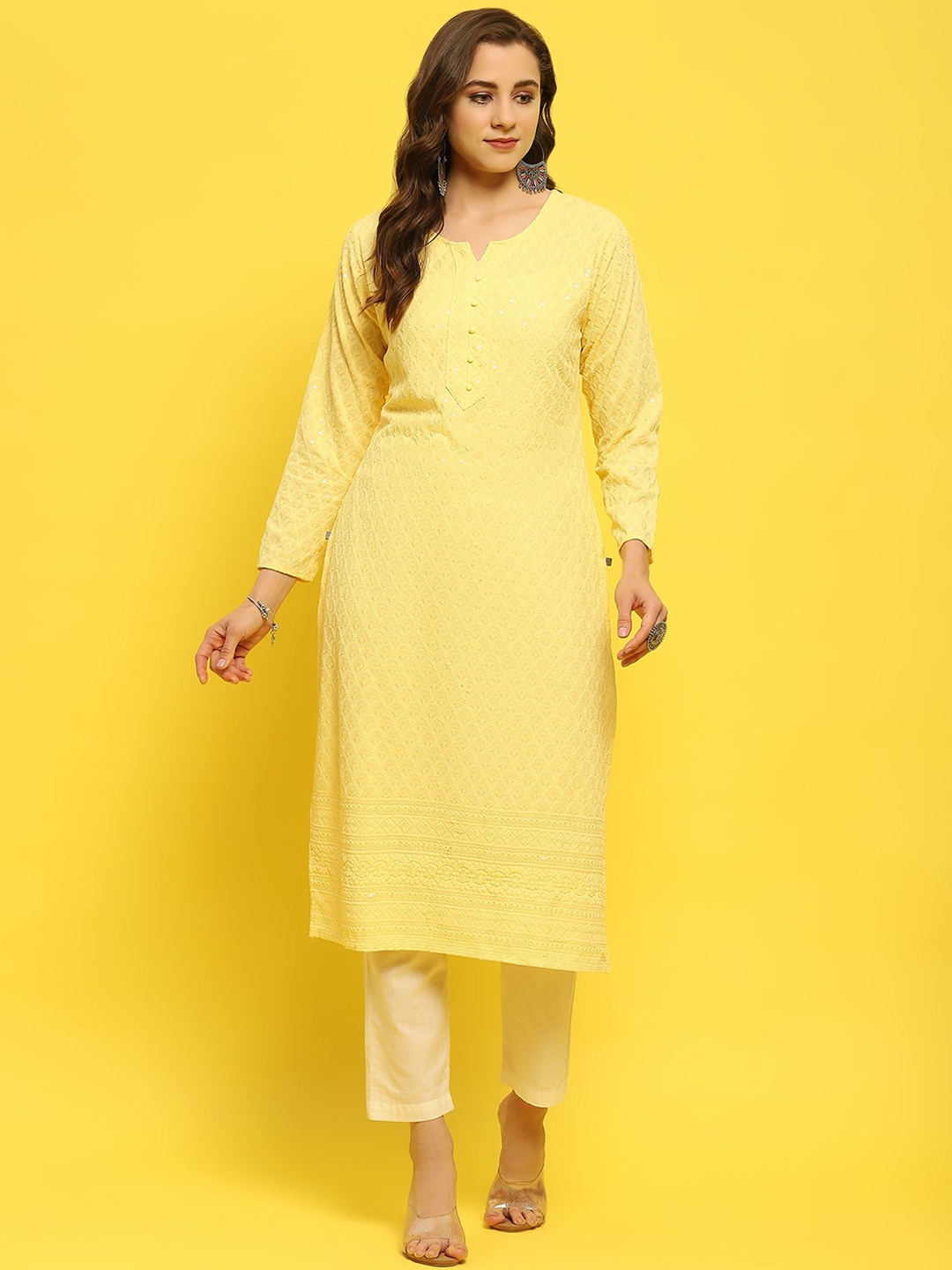 

Shree Floral Embroidered Sequinned Straight Kurta, Yellow