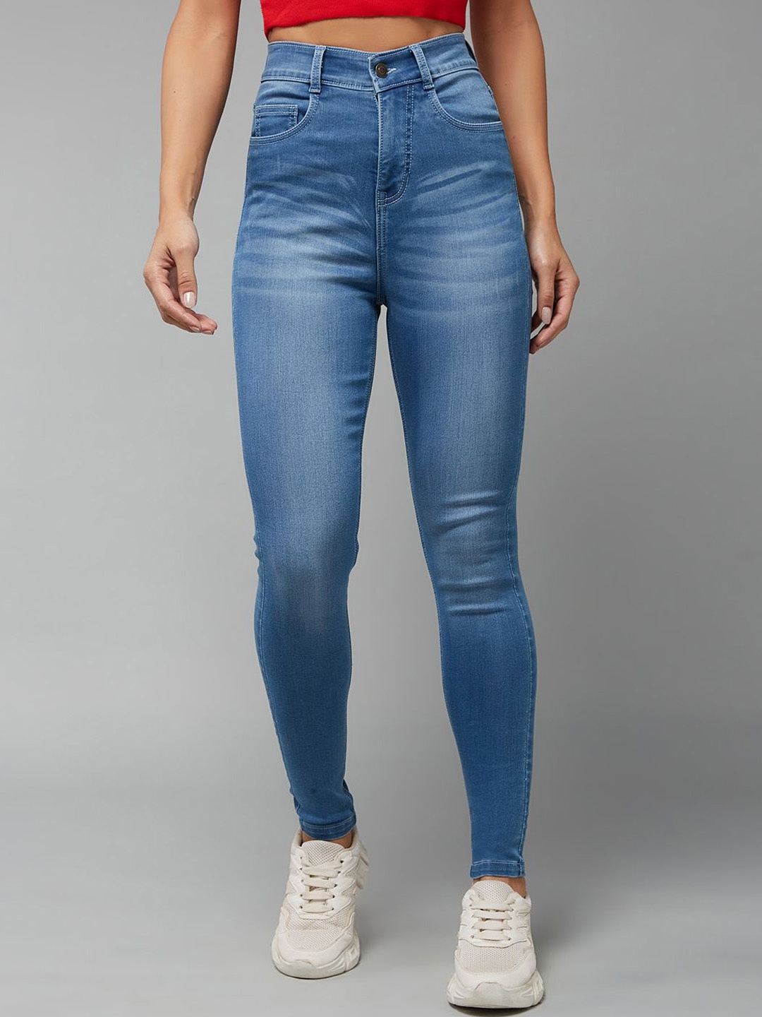 

DOLCE CRUDO Super Skinny High Rise Clean Look Stretchable Shaping Denim Jeans, Blue
